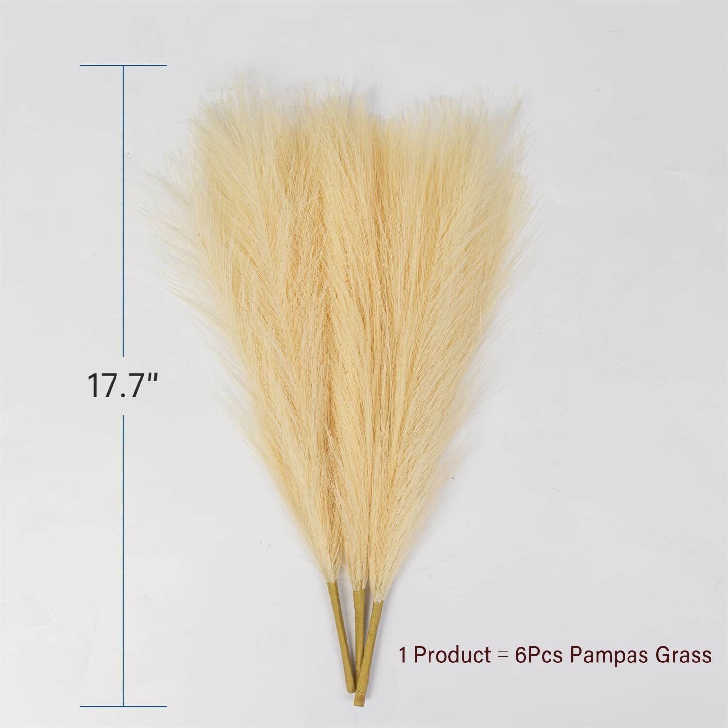 CHUKCHI Faux Pampas Grass-17.7″ 6 Bunches (Beige) Fluffy Artificial Dried