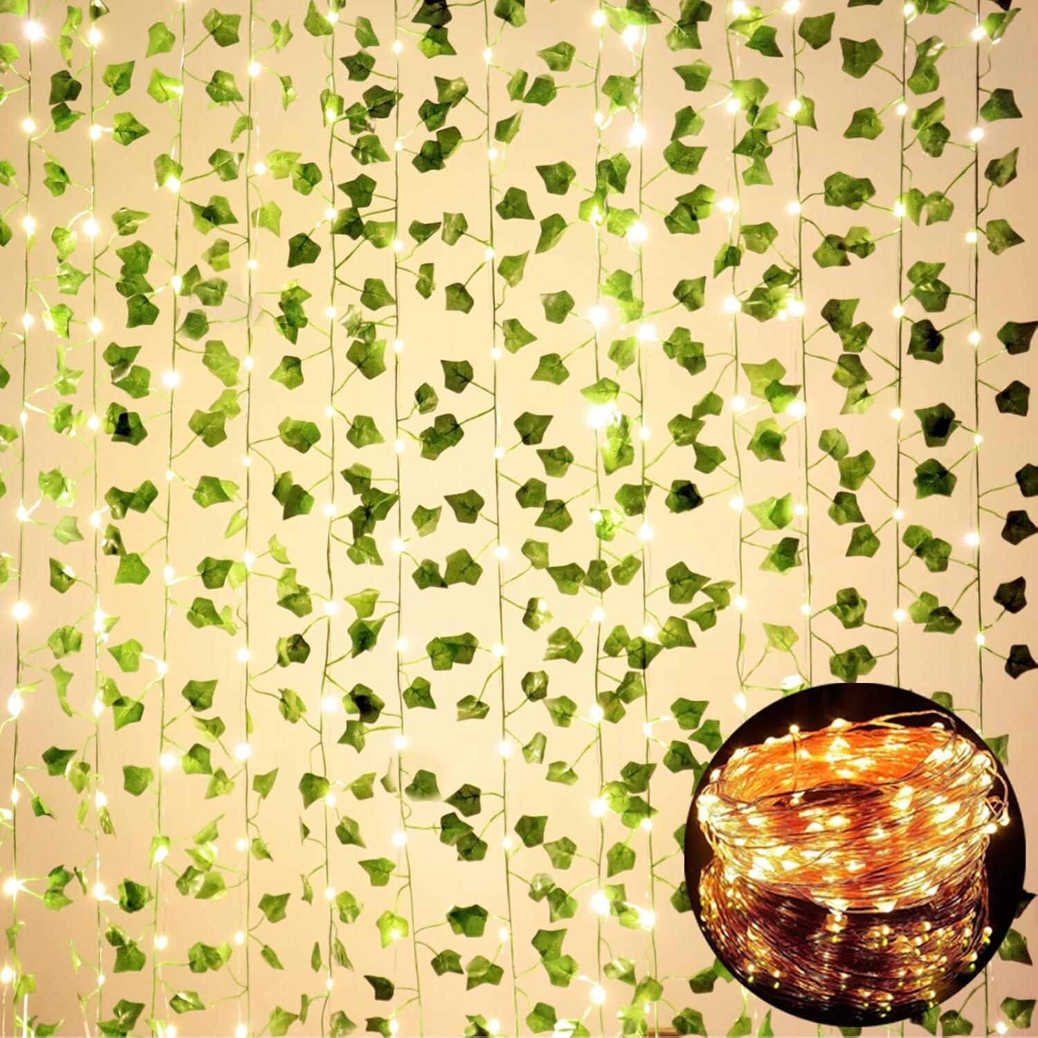 12 Pack Fake Vines for Room Decor with 100 LED String Light Artificial Ivy Garla