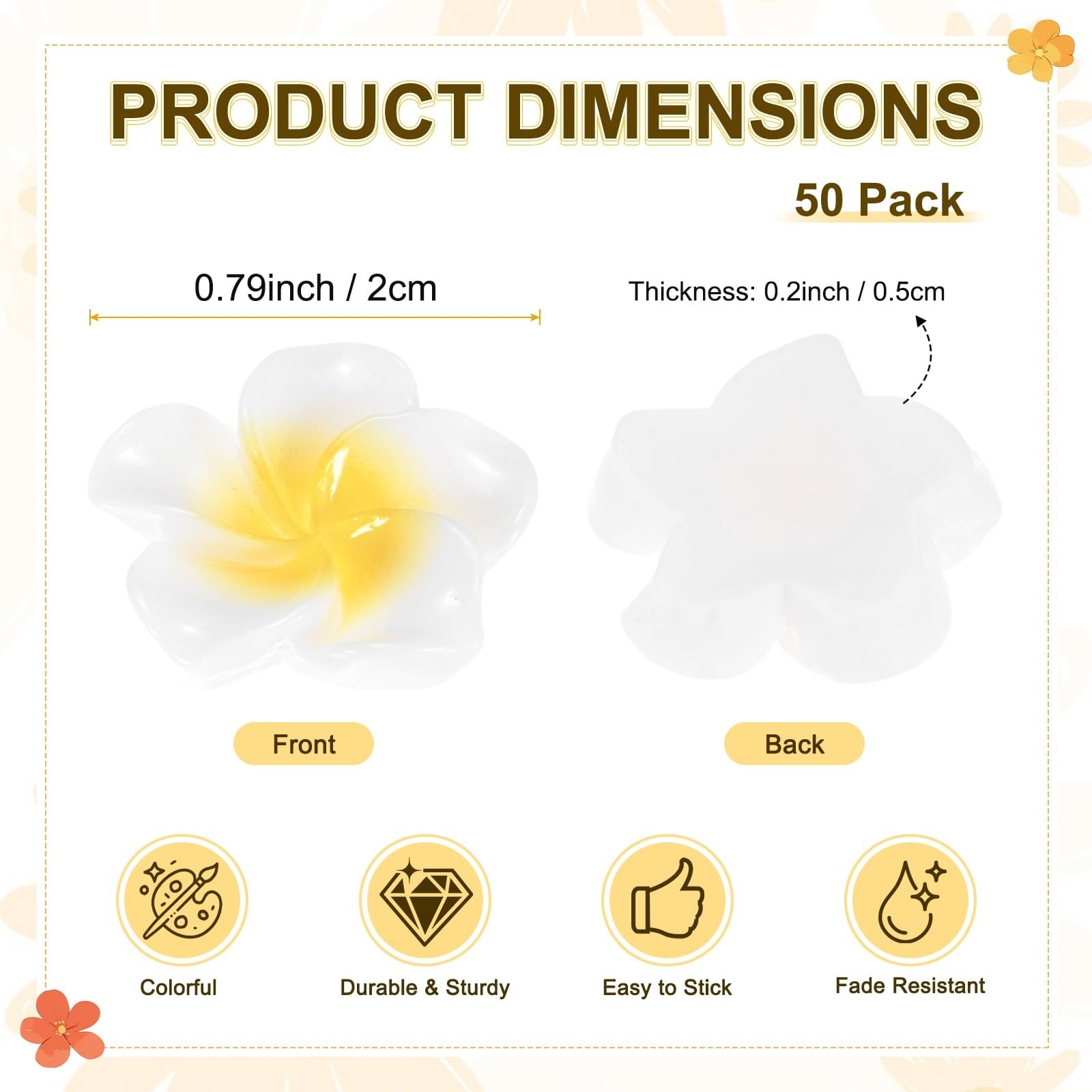 50-Pack Resin Flowers, 0.79inch/2cm Artificial Plumeria Flowers Flatback Mini…