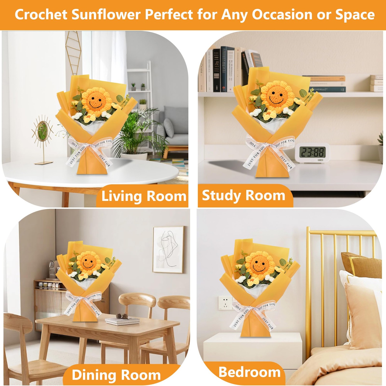 Handmade Crochet Flower Bouquet – Finished Knitted Sunflower & Daisy Flowers,…
