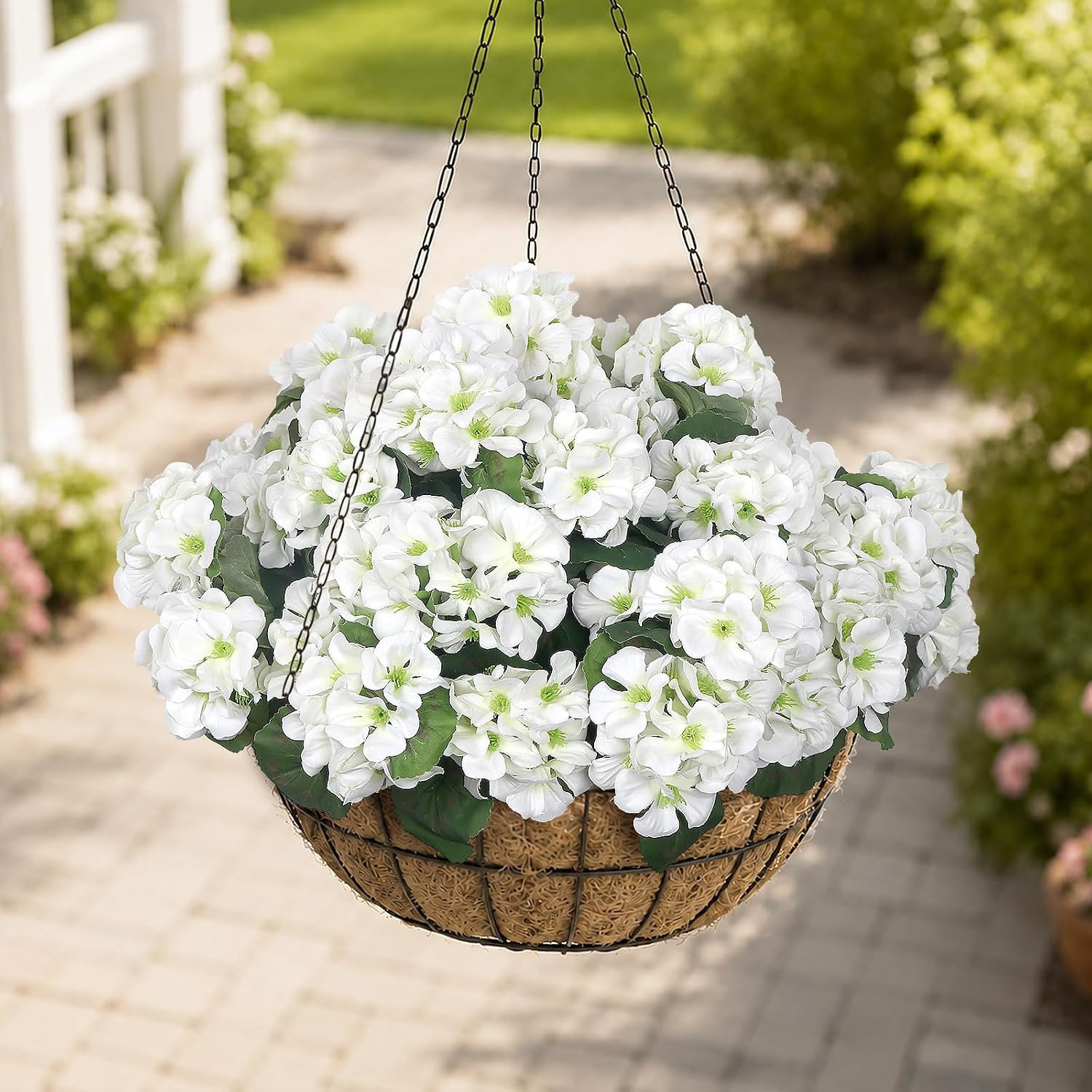 12 Pcs UV Resistant White Faux Geraniums for Outdoor Decor and Planters