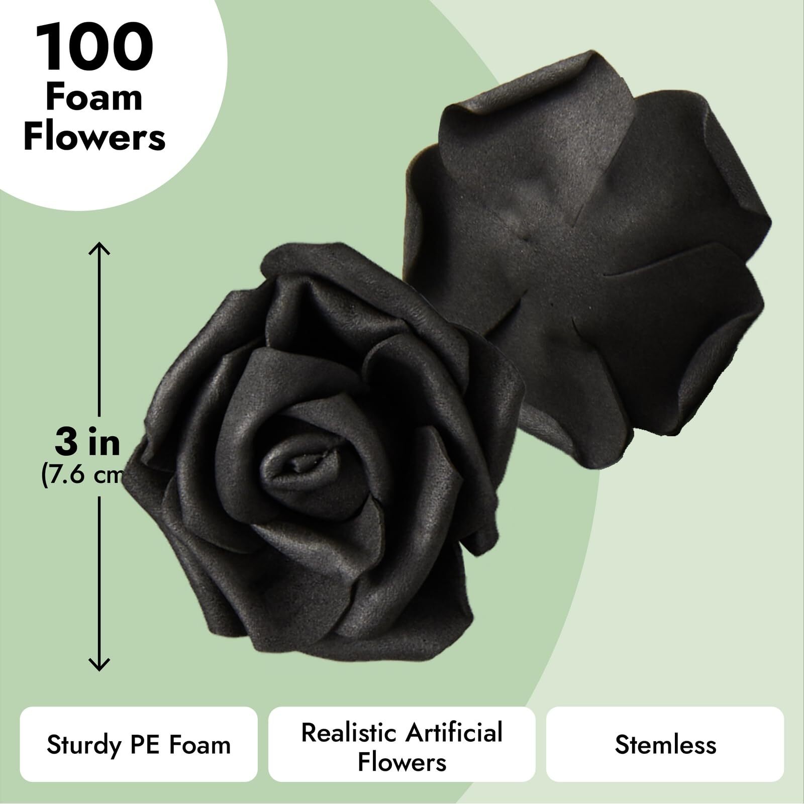 100 Pack Black Artificial Roses 3″ Foam Flowers Halloween DIY Craft Bouquet