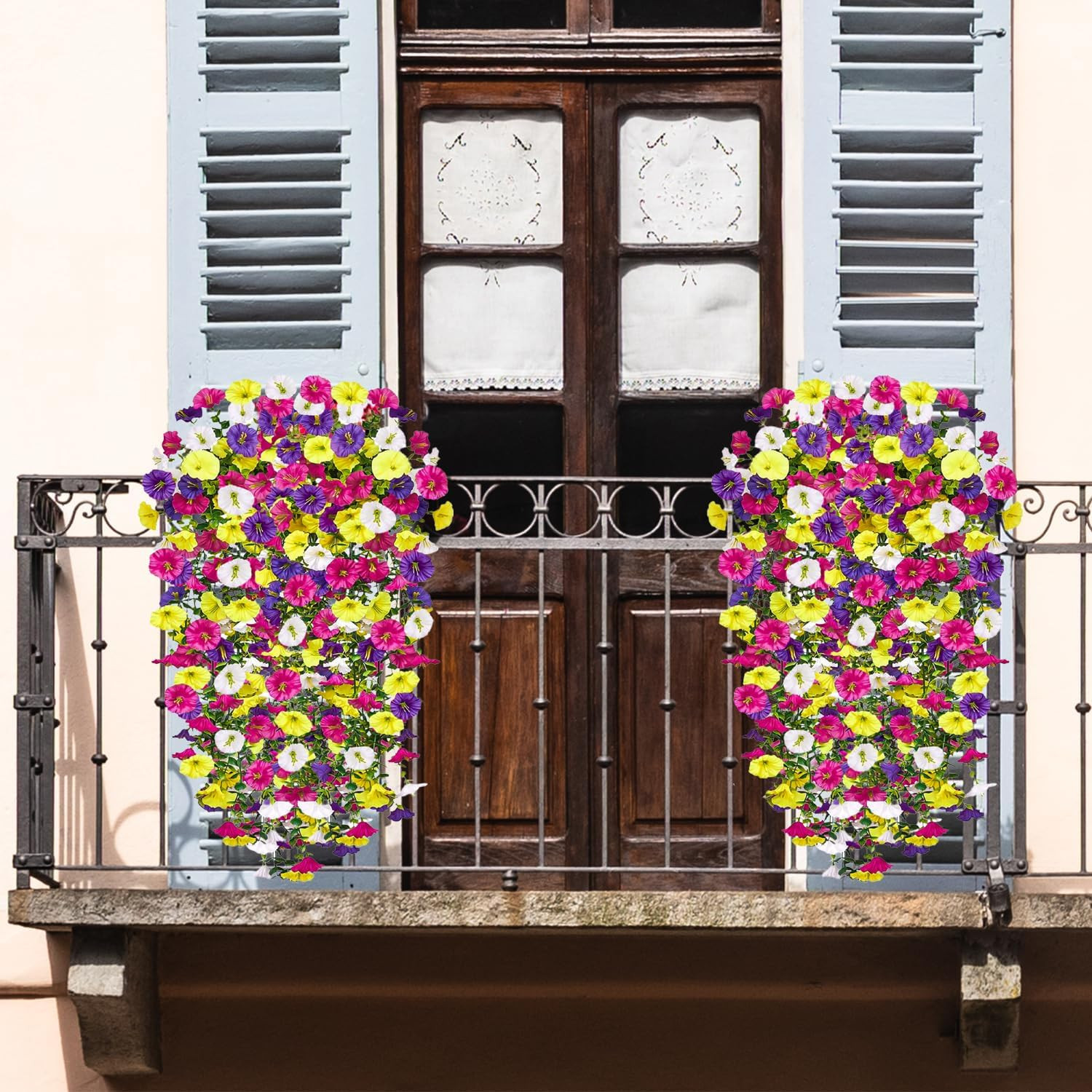 12 Pcs UV Resistant Faux Silk Morning Glory Hanging Flowers for Outdoor Decor