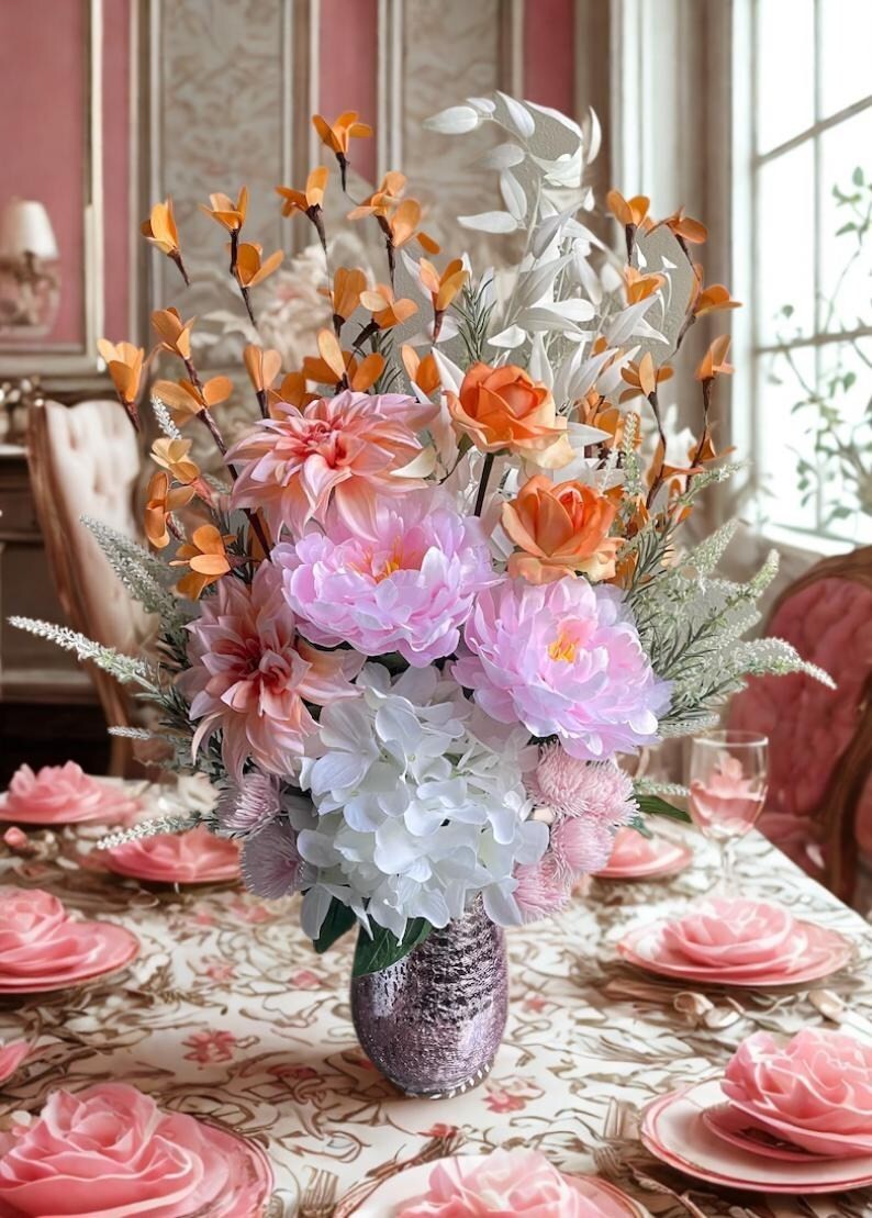 Chic Pink Orange Centerpiece Home Decor Living Dining Room Bedroom Accent