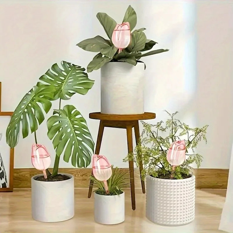 Pink tulip plant watering balls, suitable for indoor and outdoor plants