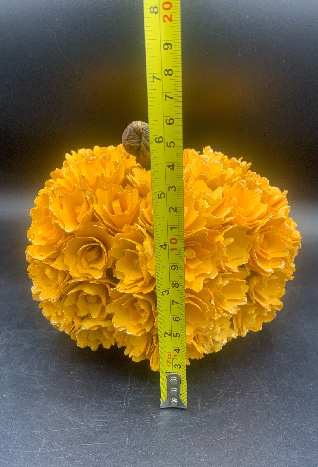 New Shaved Wood Floral Pumpkin Orange Flowers Thanksgiving Bouquet Decor Carved