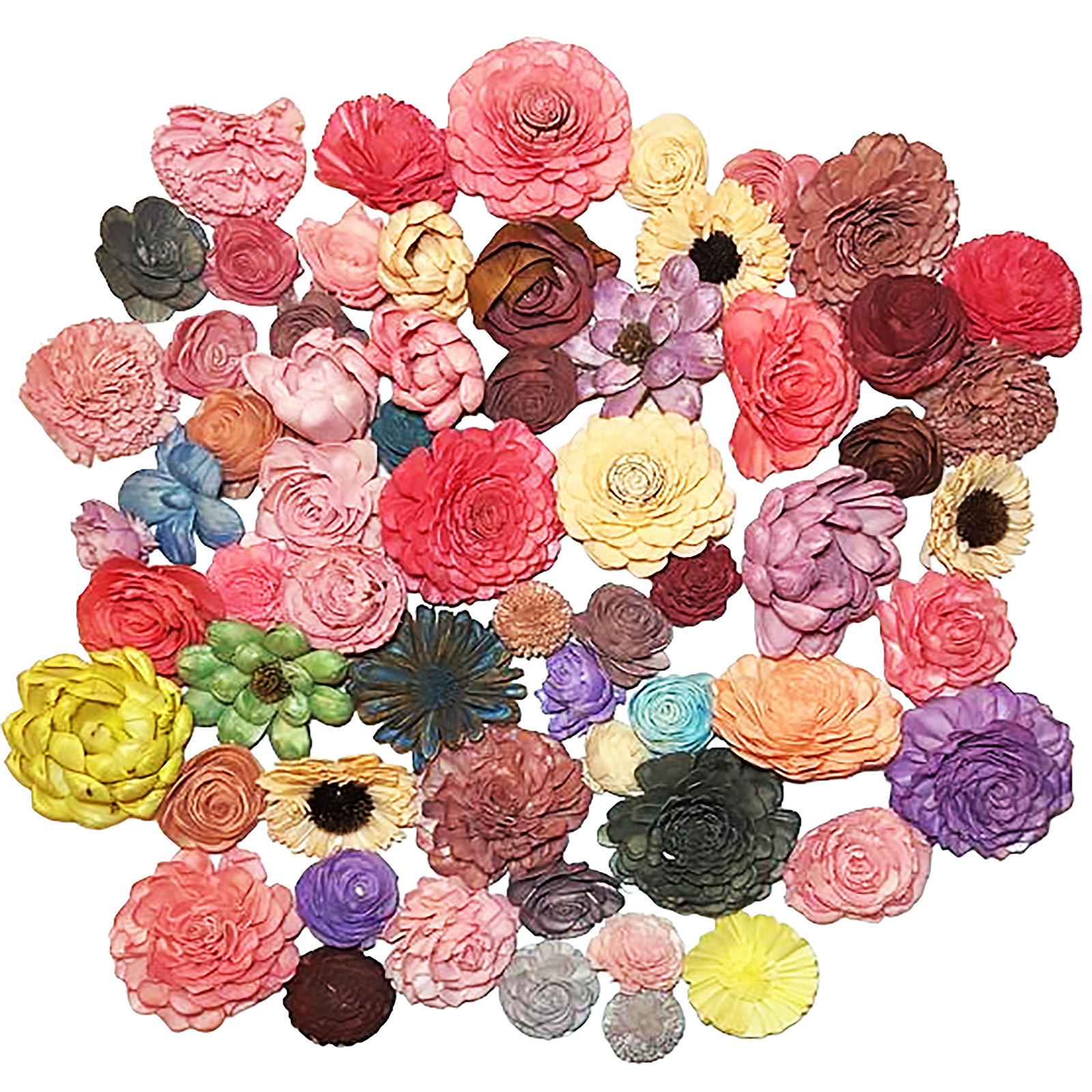 Wood Flowers Bouquet Multi Color Types Handmade with Stems DIY Easy Assemble(13)