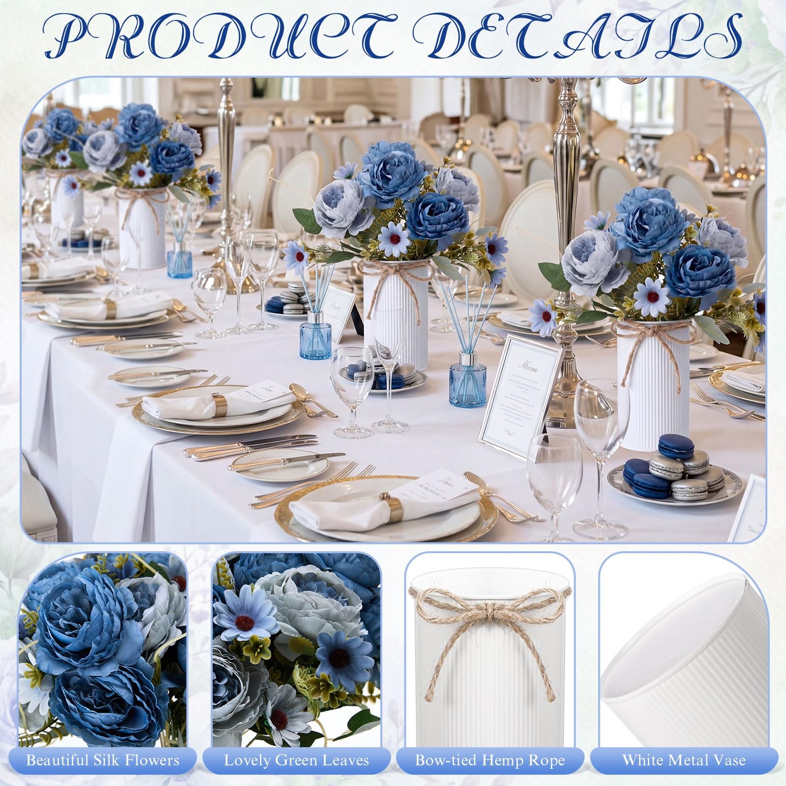 6 Sets Wedding Floral Centerpiece for Table Decor, Artificial Peonies Silk Fl…
