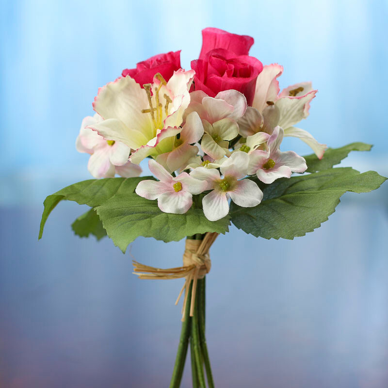 Set of 3 Raspberry Artificial Rose Bud, Hydrangea, and Daylily 9-1/2″ Bundles