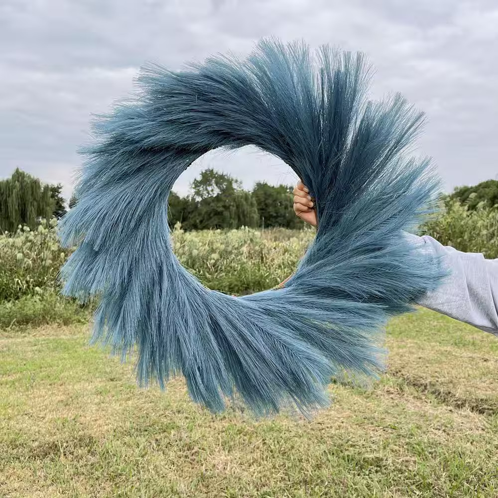 1 In. Boho Series Blue Green Artificial Plant Pampas Grass Wreath Fluffy Farmhou