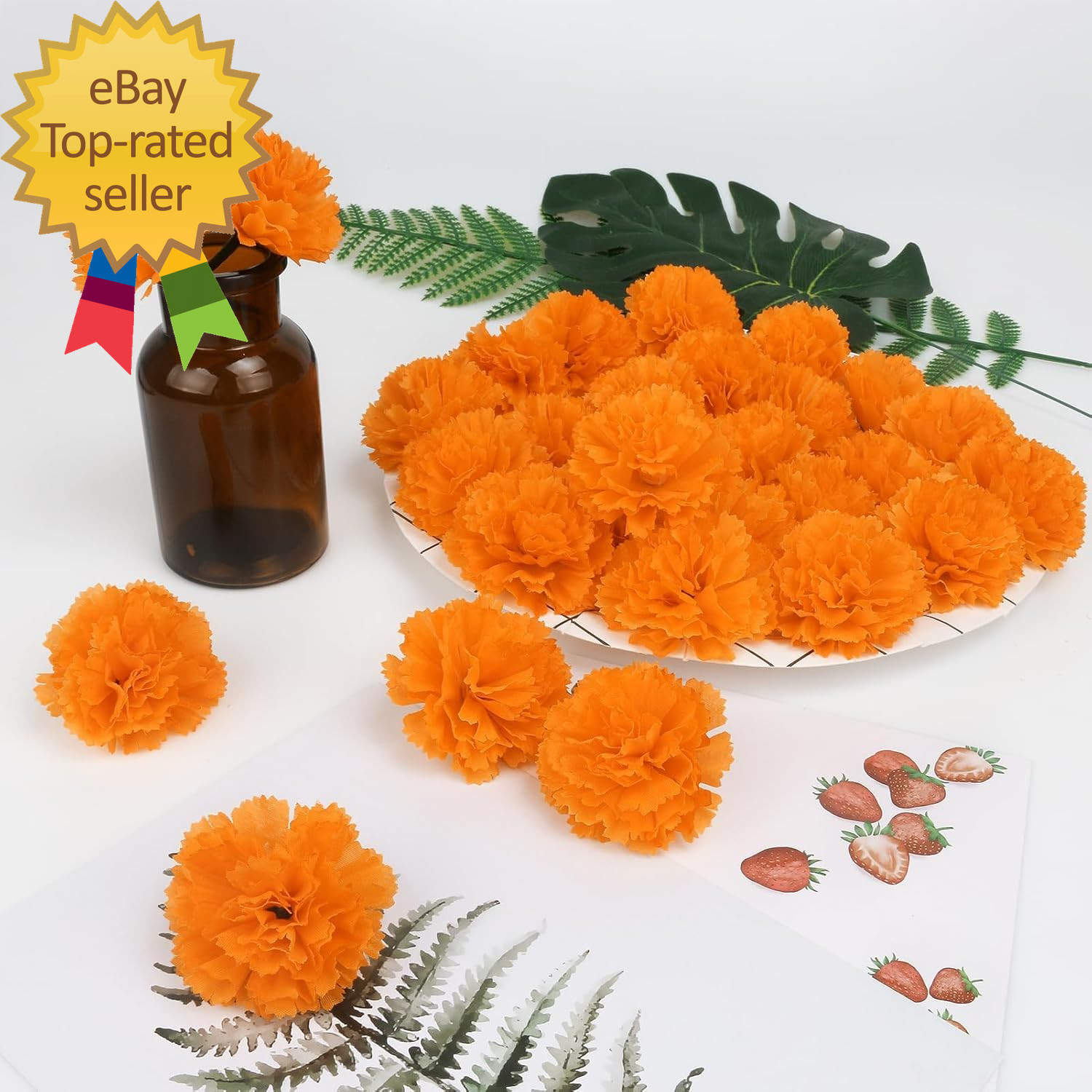 80 Pcs Artificial Marigold Flowers 2″ Silk Marigold Flower Heads with Stems
