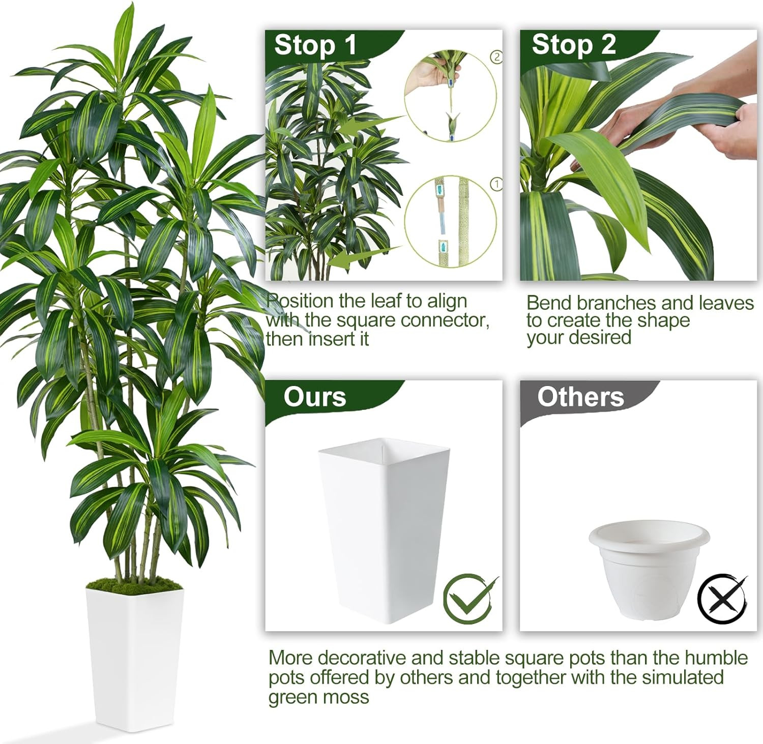 7Ft Dracaena Artificial Tree – Real Touch Faux Plant for Home & Office Decor
