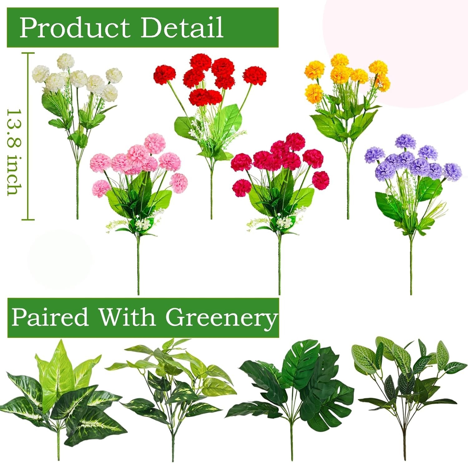 10Pcs UV Resistant Colorful Artificial Mums Flowers for Outdoor & Indoor Decor