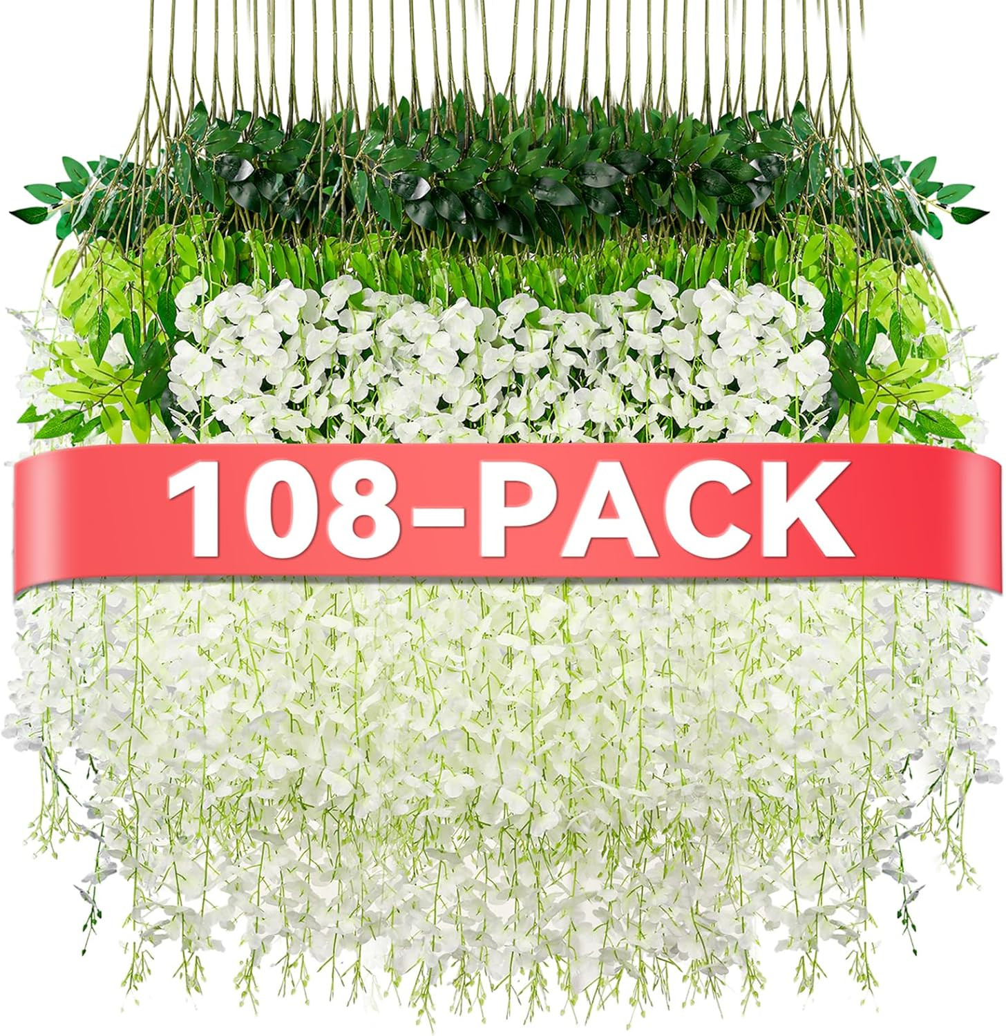 108 Pack Wisteria Hanging Flowers – 3.6ft White Artificial Garland Decor