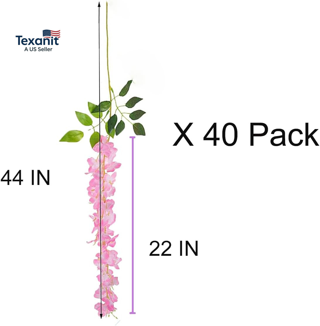 40 Pack Artificial Wisteria Vine Garland, 3.75 Feet Silk Strings, Fake Hanging F
