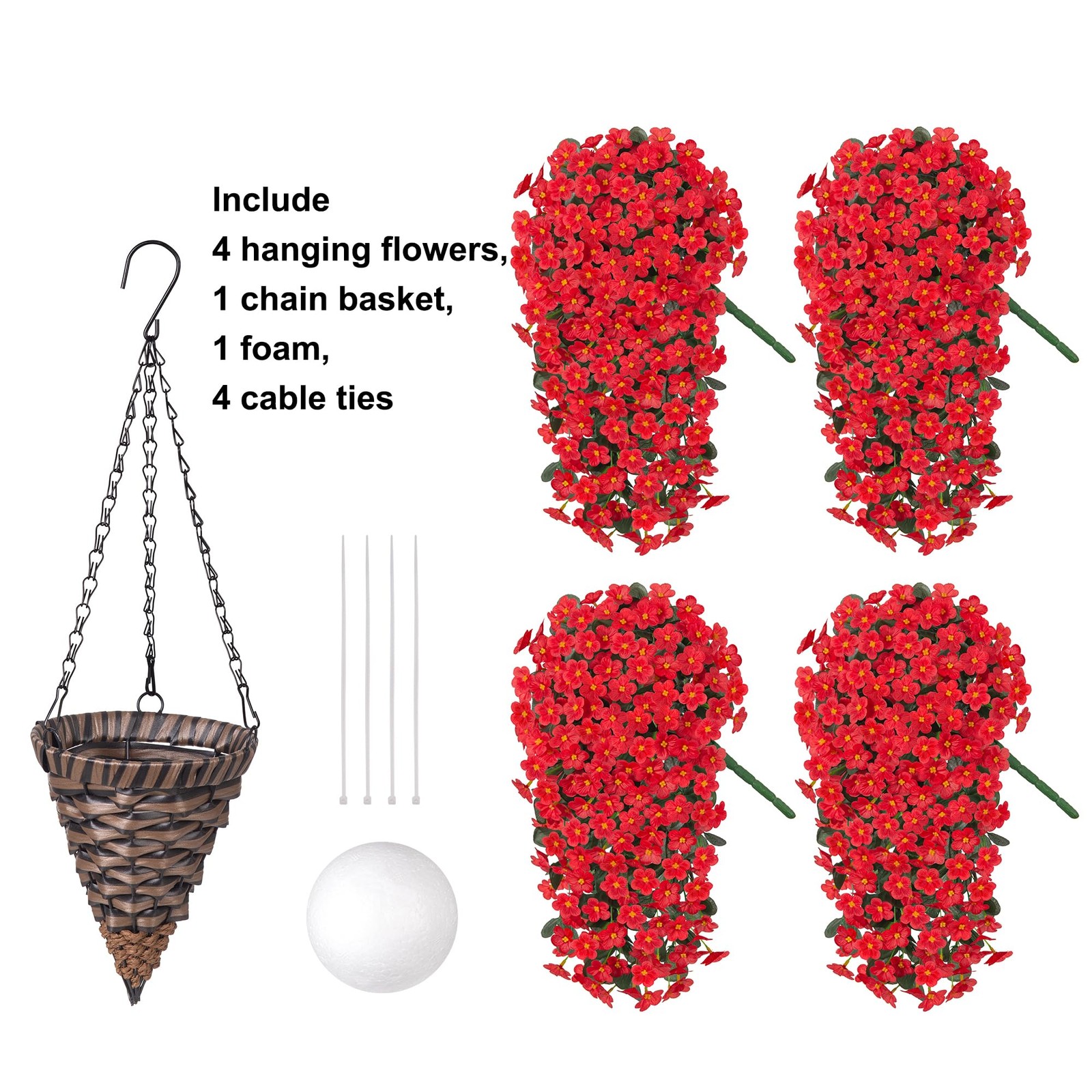 Artificial Fake Hanging Flowers Plants Basket for Outdoor Outside Spring Summ…