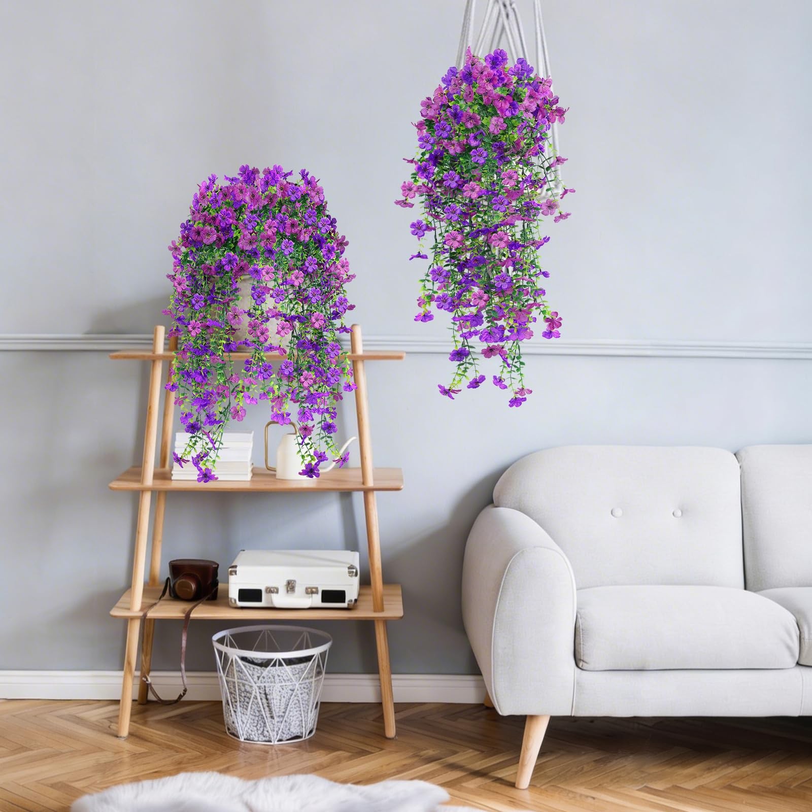2PCS Artificial Fake Hanging Flowers Plants for Spring Summer Outdoor Decorat…