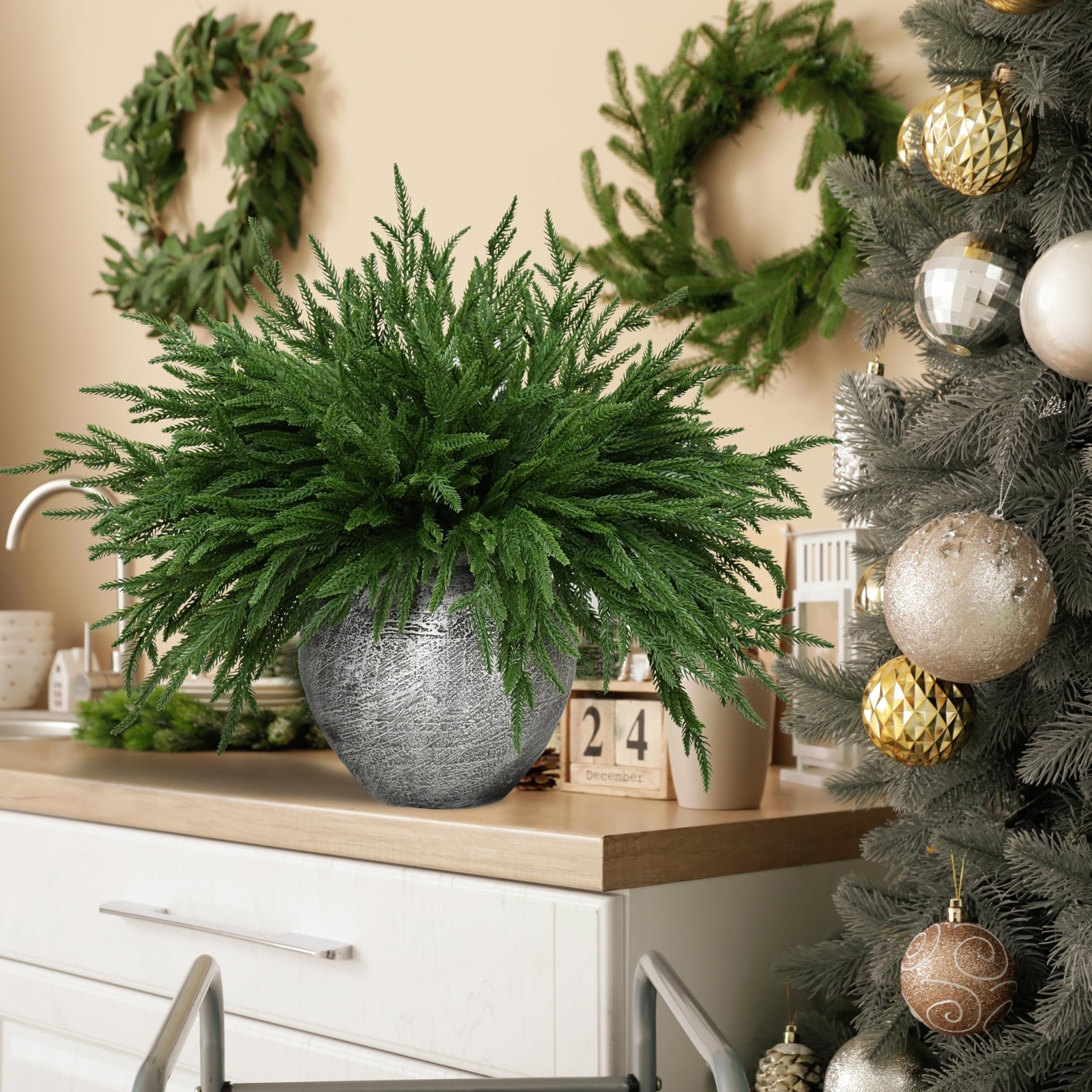 8 PCS 18 Inches Artificial Christmas Norfolk Pine Branch, Natural Touch Norfo…