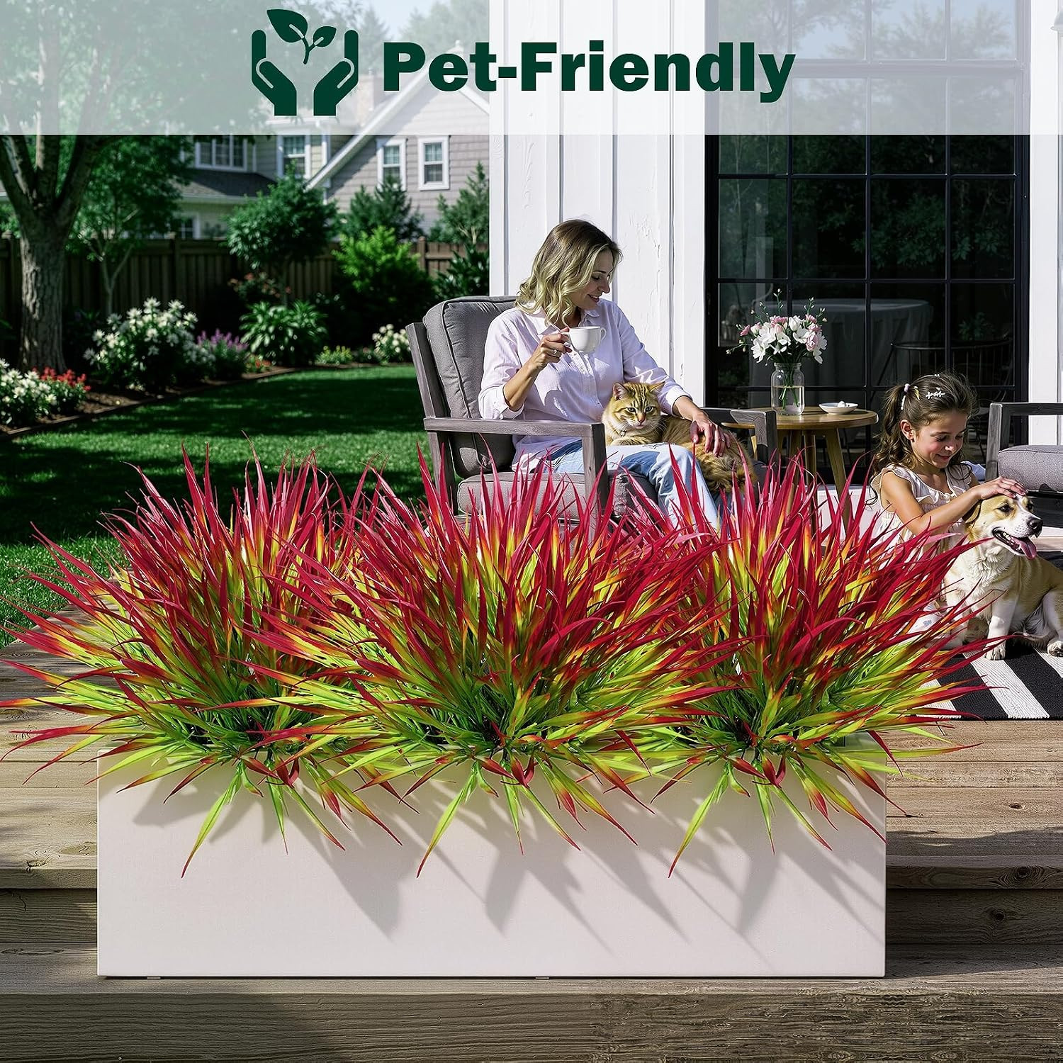 12 Bundles Artificial Outdoor Plants UV Resistant Fake Grass Plants Faux Plastic