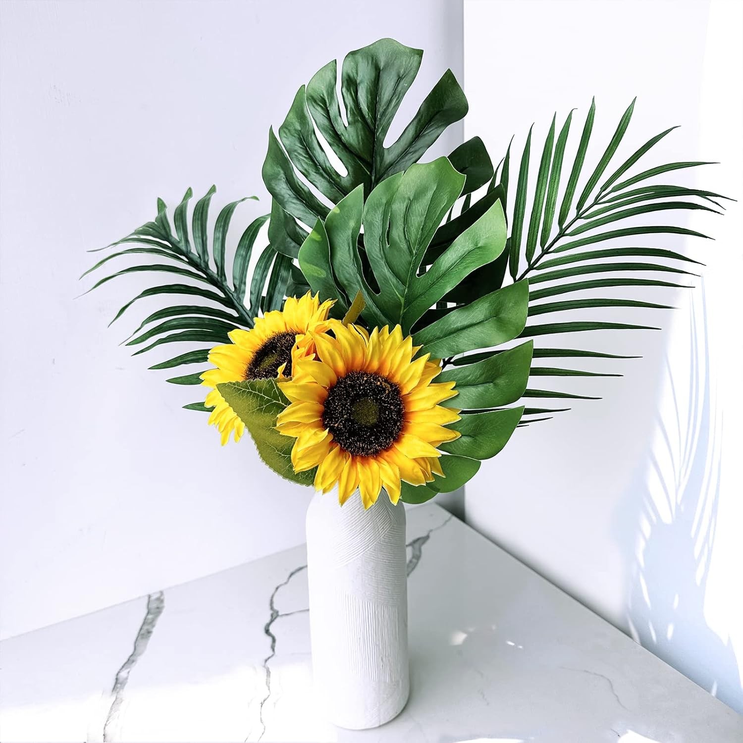 9-Pack Artificial Sunflower Stems, 19.7″ Tall Full & Lifelike Yellow Silk