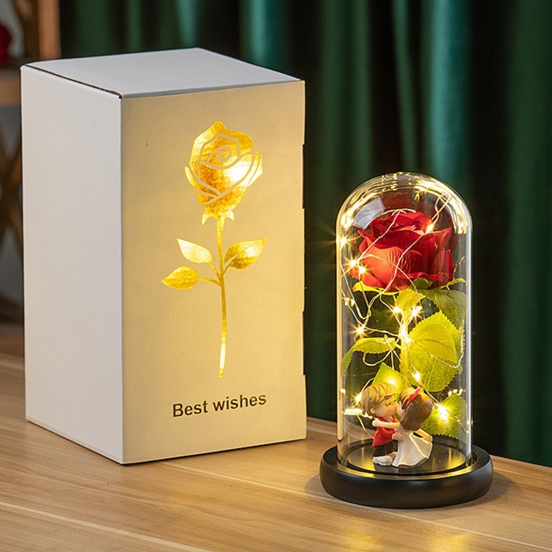 Eternal Rose LED Glass Dome Artificial Flower Romantic Gift for Her Anniversary