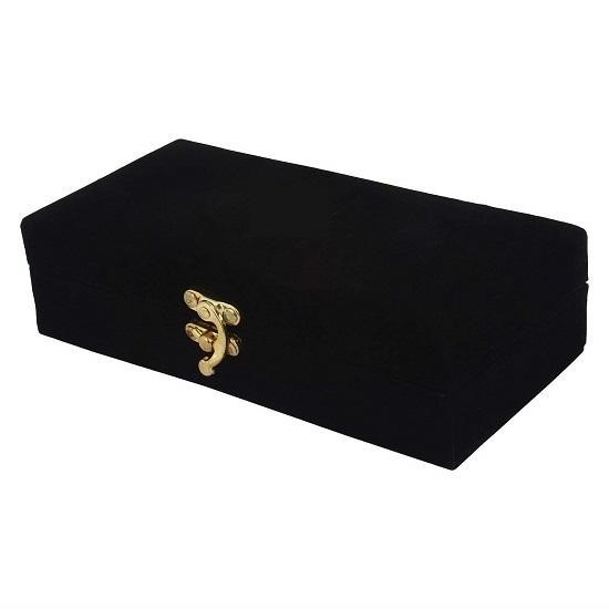 Golden Rose Flower with Golden Leaf and Black Velvet Box