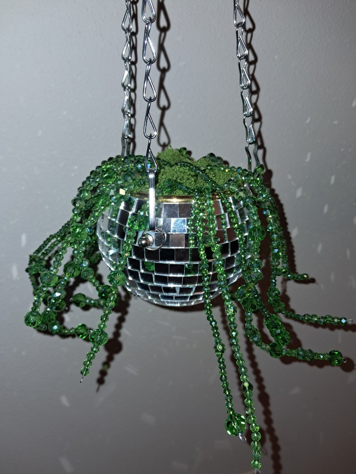 Handmade Hanging Beaded Plant In A 4in Disco Ball Planter