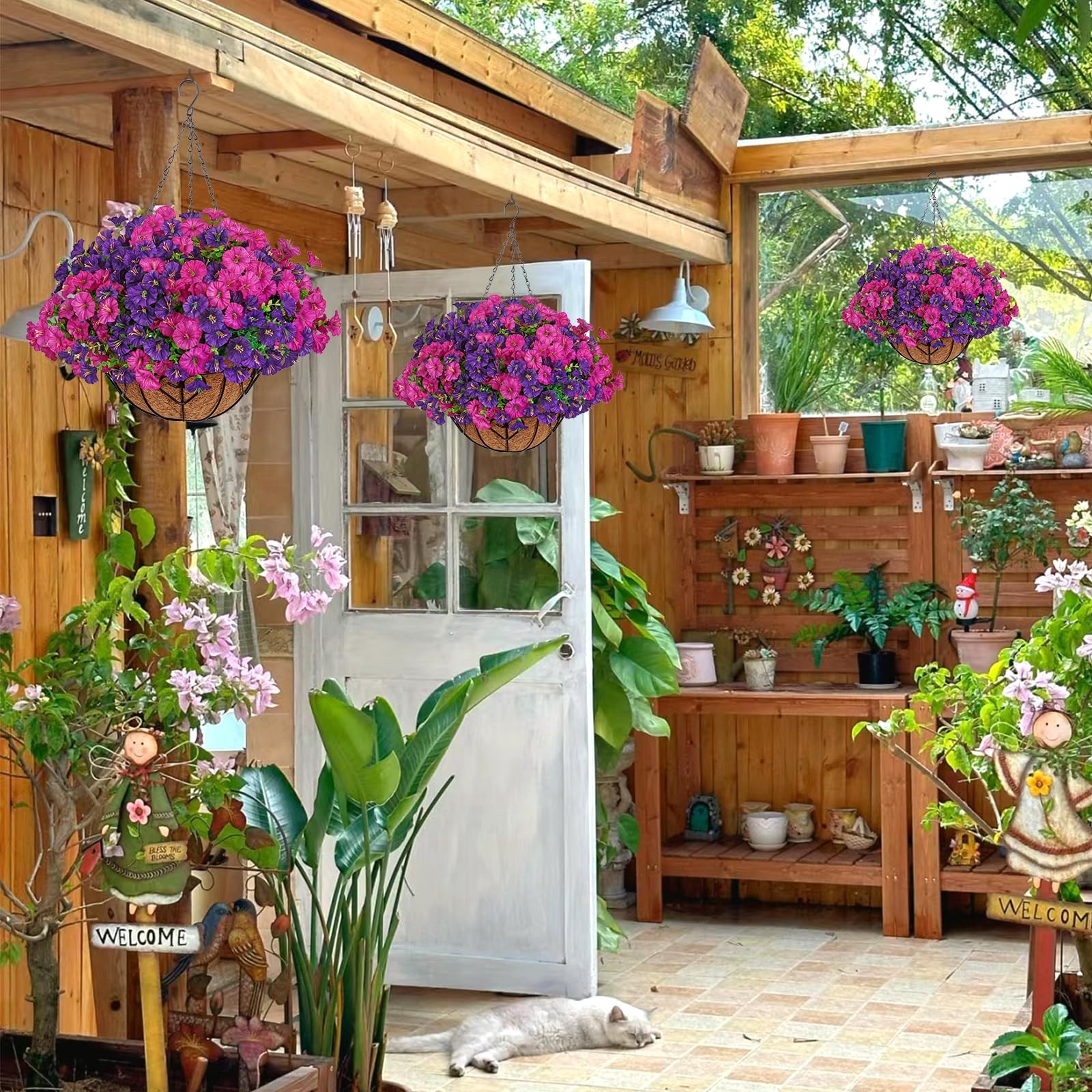KHOYIME Artificial Hanging Flowers Plants Basket for Outdoors Indoor, 2 Set F…