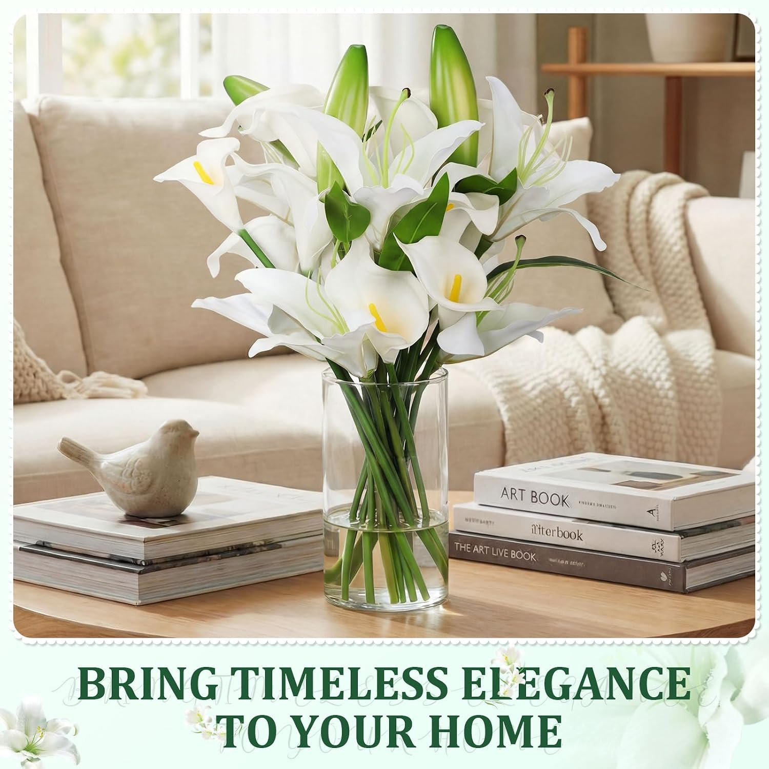 15.74″ White Artificial Calla Lily Flowers with Faux Water for Home Decor
