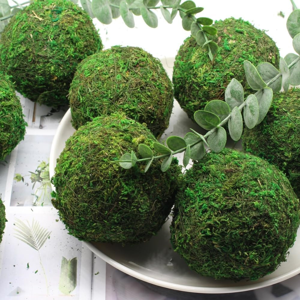 Large Decorative Moss Balls, 8 Pcs 3.5″ Green Dried Moss Spheres Ball, Greenery