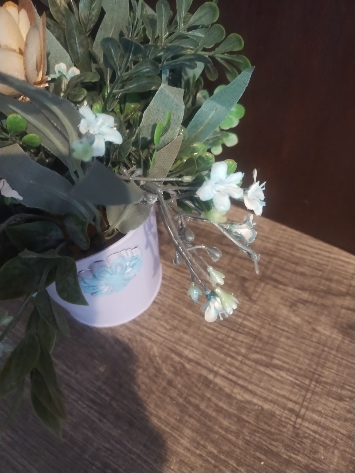 Turquoise Lavender Faux Flowers Paper wood Plants Home Pot Purple 9 x 3 Painted