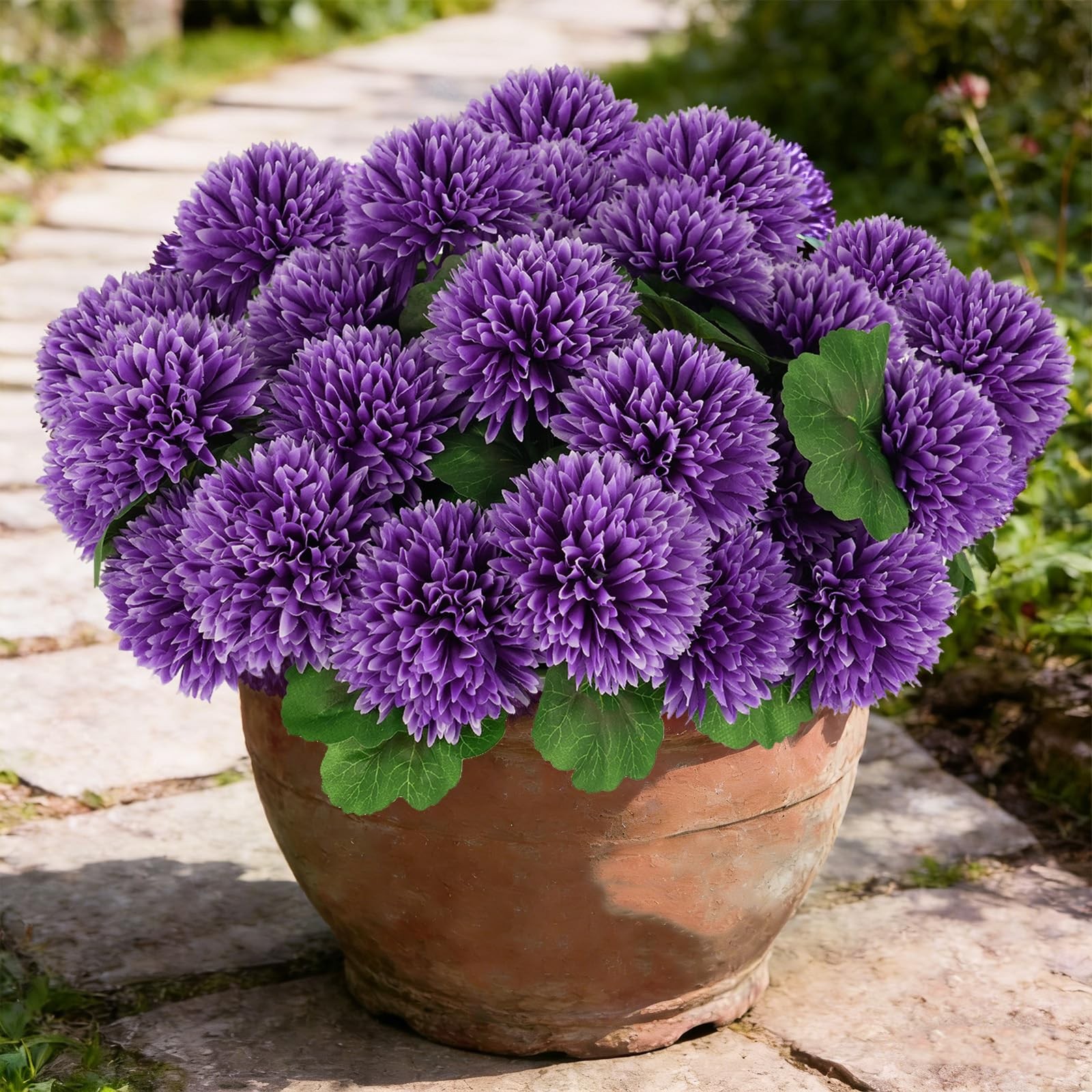 Artificial Flowers for Outdoors, 6 Pcs Globe Daisy (Purple)