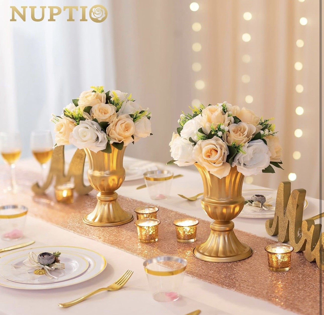 Peachy Champagne & White 10Pcs Artificial Flower Ball Bouquet Weddings & Decor