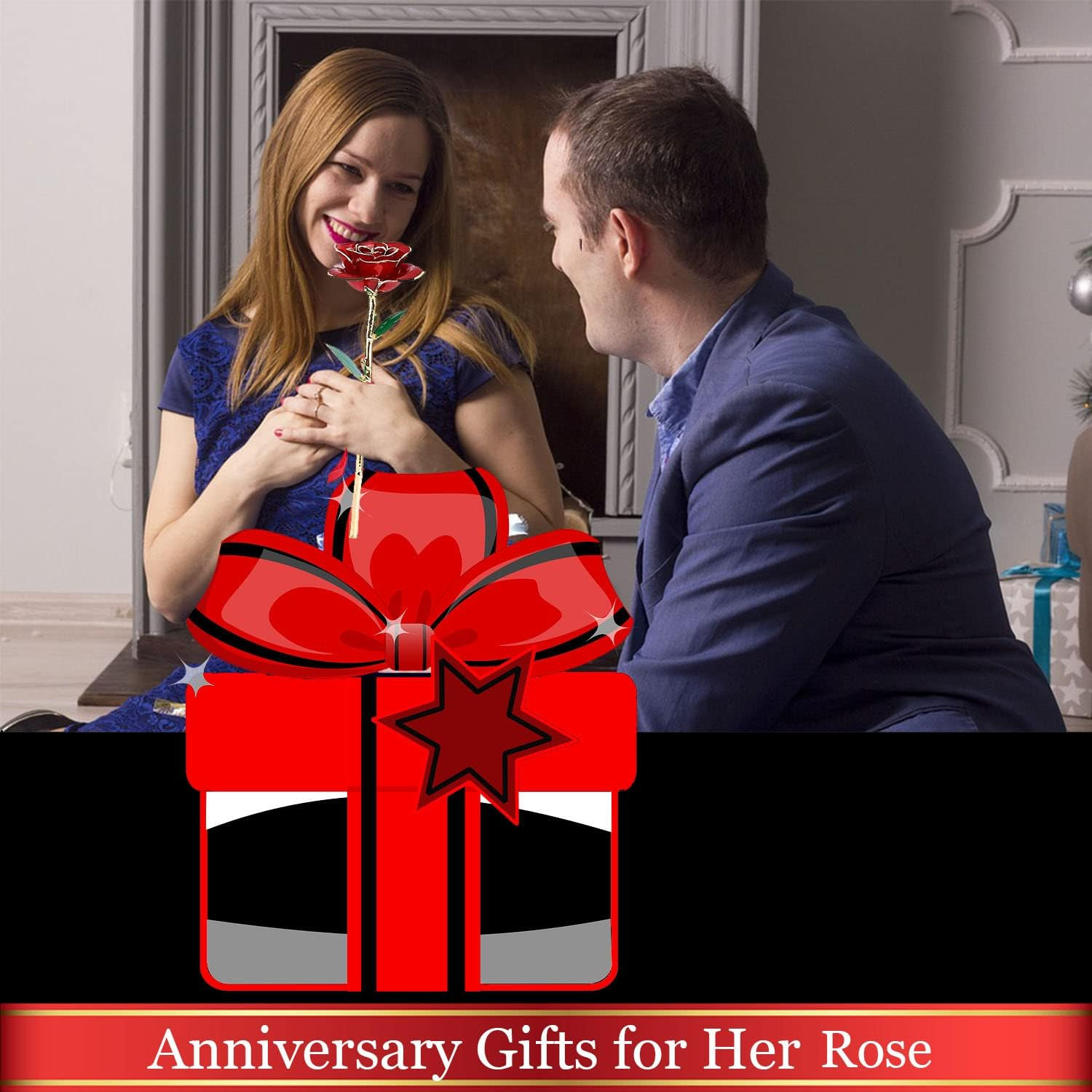 Gold Rose 24K Plated Gold Dipped Rose, Forever Preserved Red Rose Flowers with S