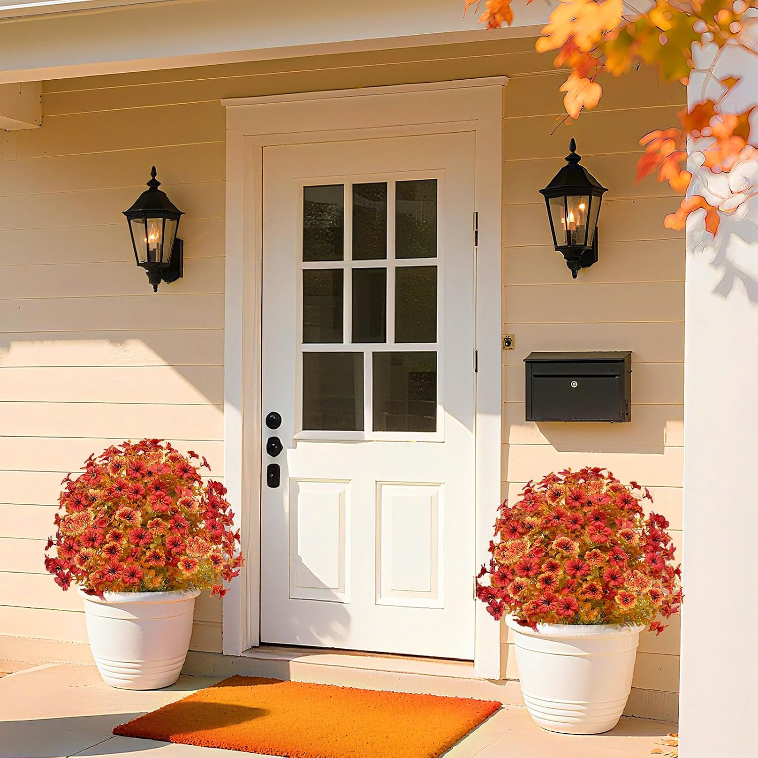 2 Pack 25″ Fall Artificial Mums Topiary Ball Trees for Outdoor Decor