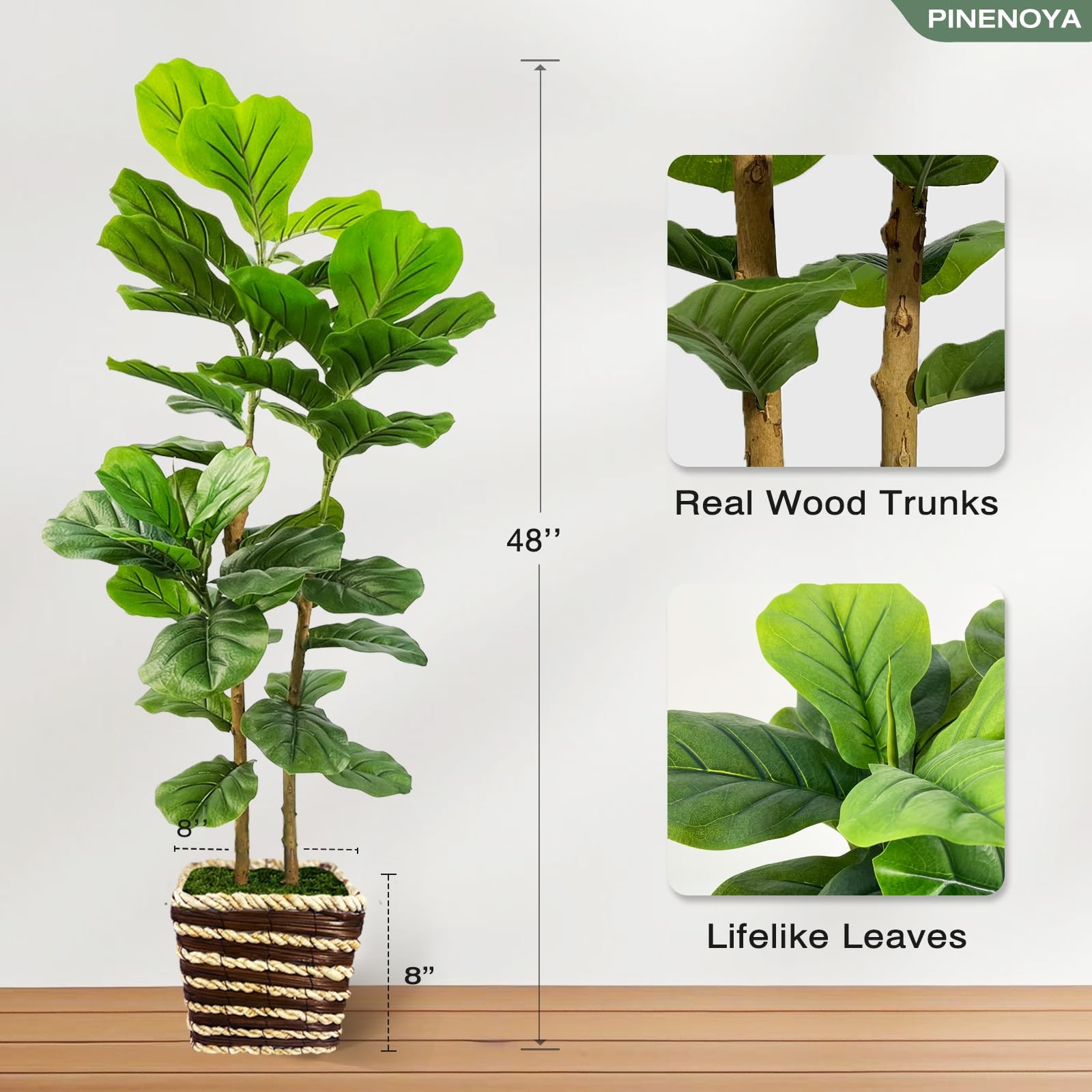 48 Inch Artificial Fiddle Leaf Fig Tree Indoor with Woven Basket – 4ft Tall F…