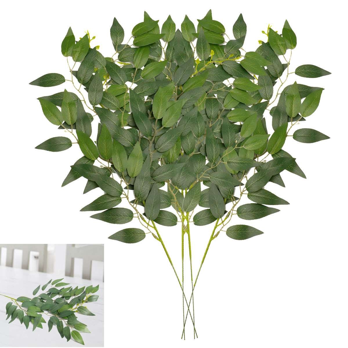 1/5/10Pack Artificial Italian Ruscus Greenery Stems Silk Green Leaves Bulk Fa…