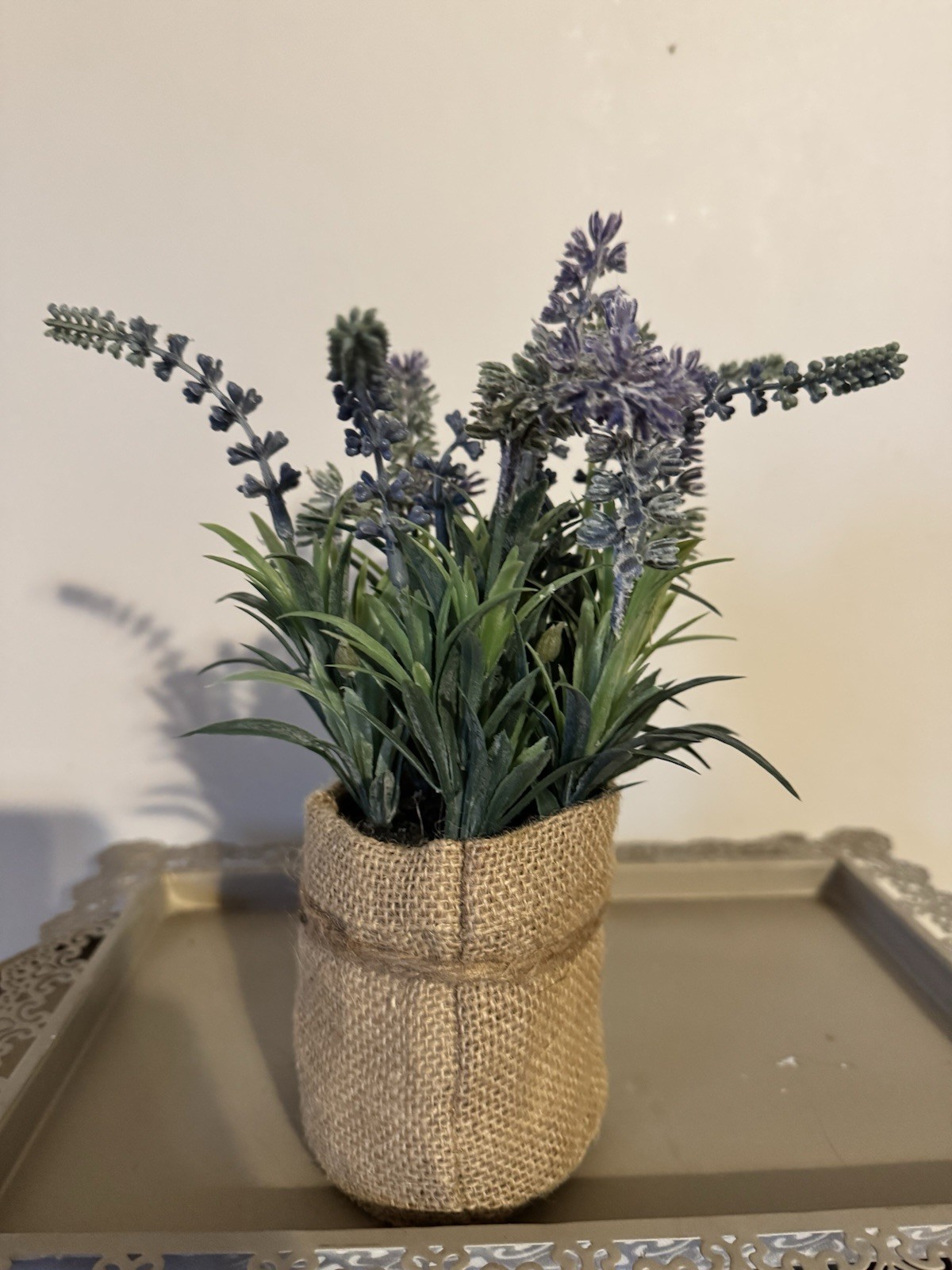 Beautiful Cottage Farmhouse Burlap Lavender Vignette Piece Decor Floral Spring