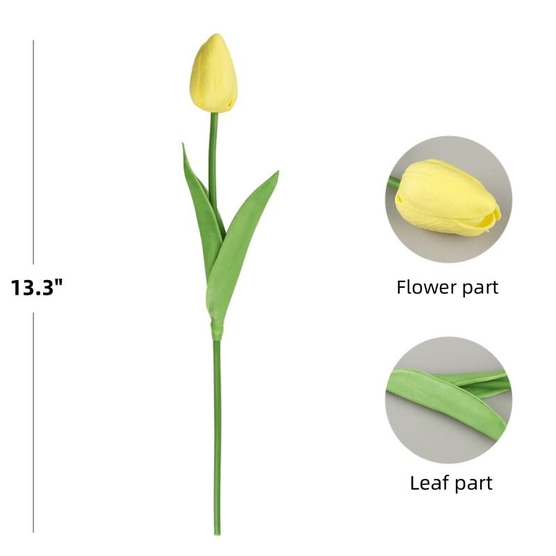 10 PCS Yellow Artificial Tulips Real Touch Latex Fake Flowers Wedding Bouquet