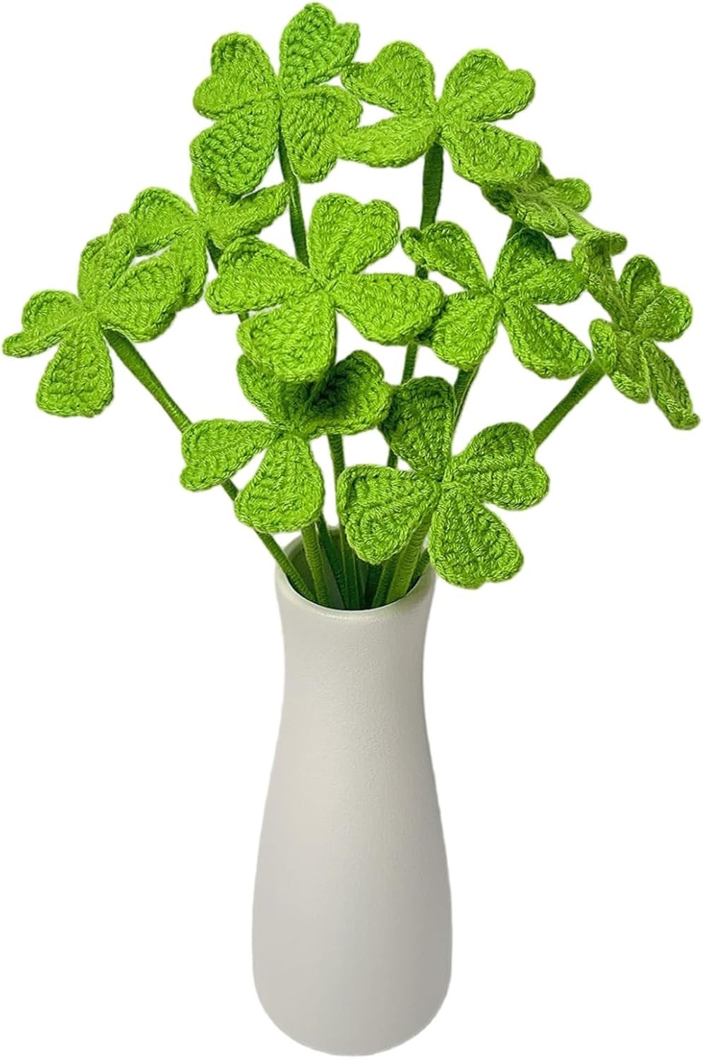 5Pcs Handmade Crochet Four Leaf Clover Bendable Non-Wilt Lucky Decor | Handcr…