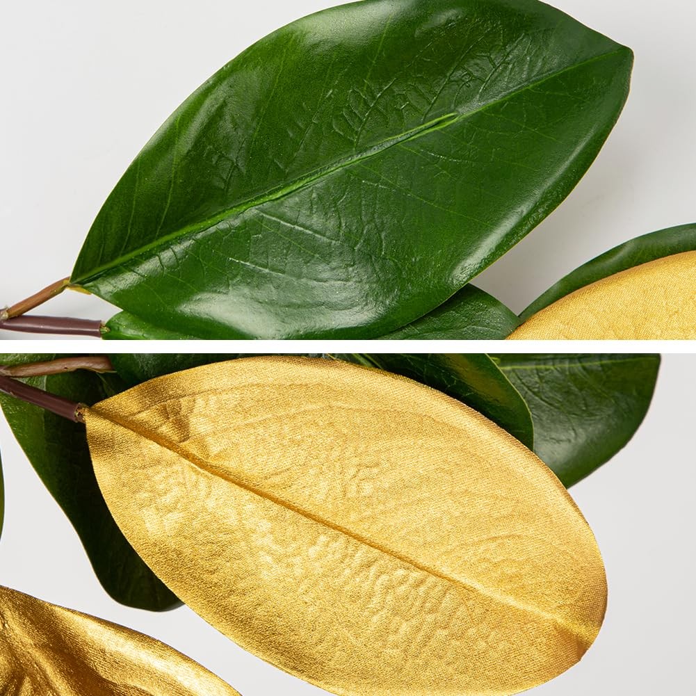 5 Feet Artificial Christmas Garland Fake Gold and Green Magnolia Leave Garlan…