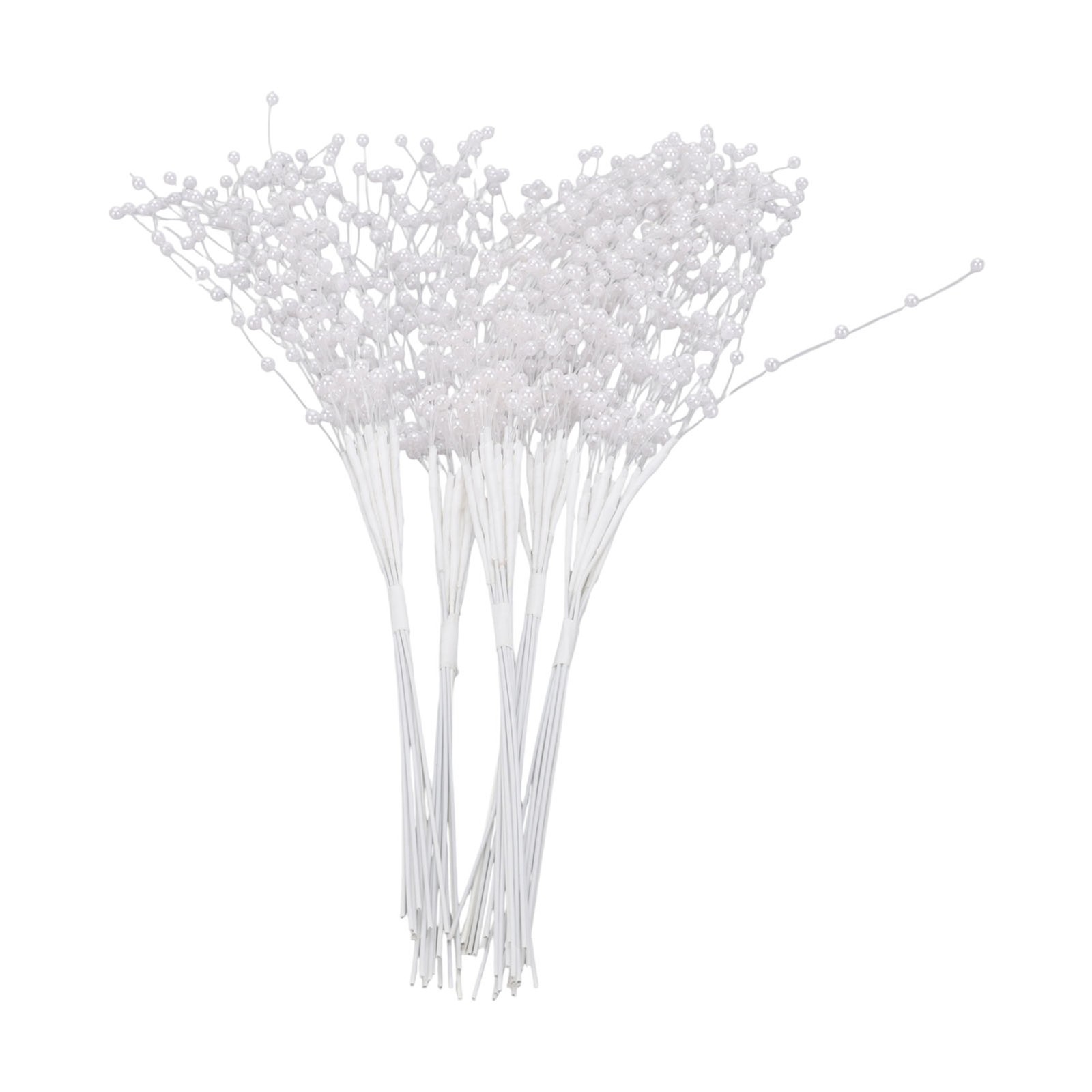 White 50PCS Pearl Beaded Stems 4mm Bead String Garland Floral Picks Flexible BT0