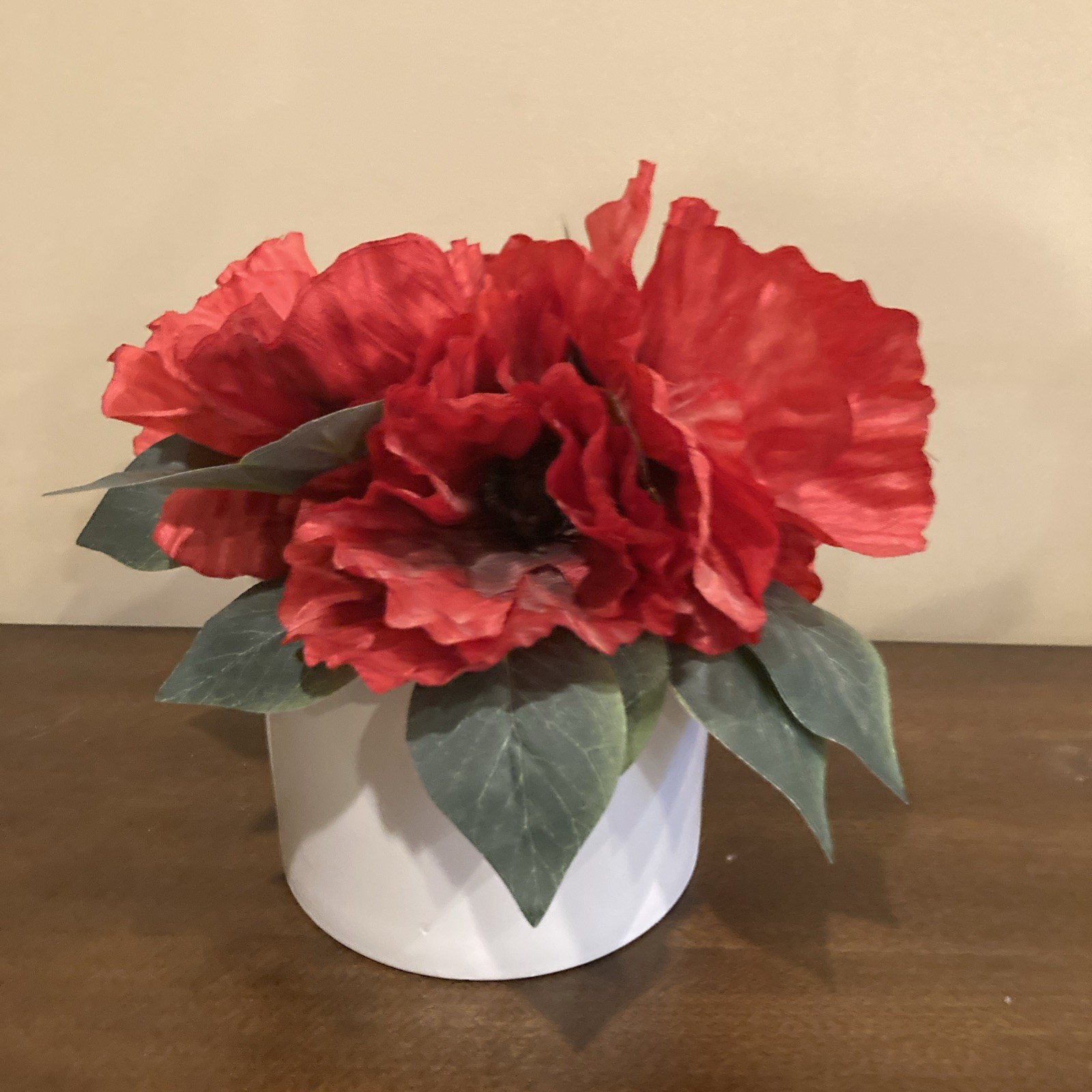 Threshold 7.5” Red Poppy Arrangement With 3 1/2 Inch Vase Faux Floral