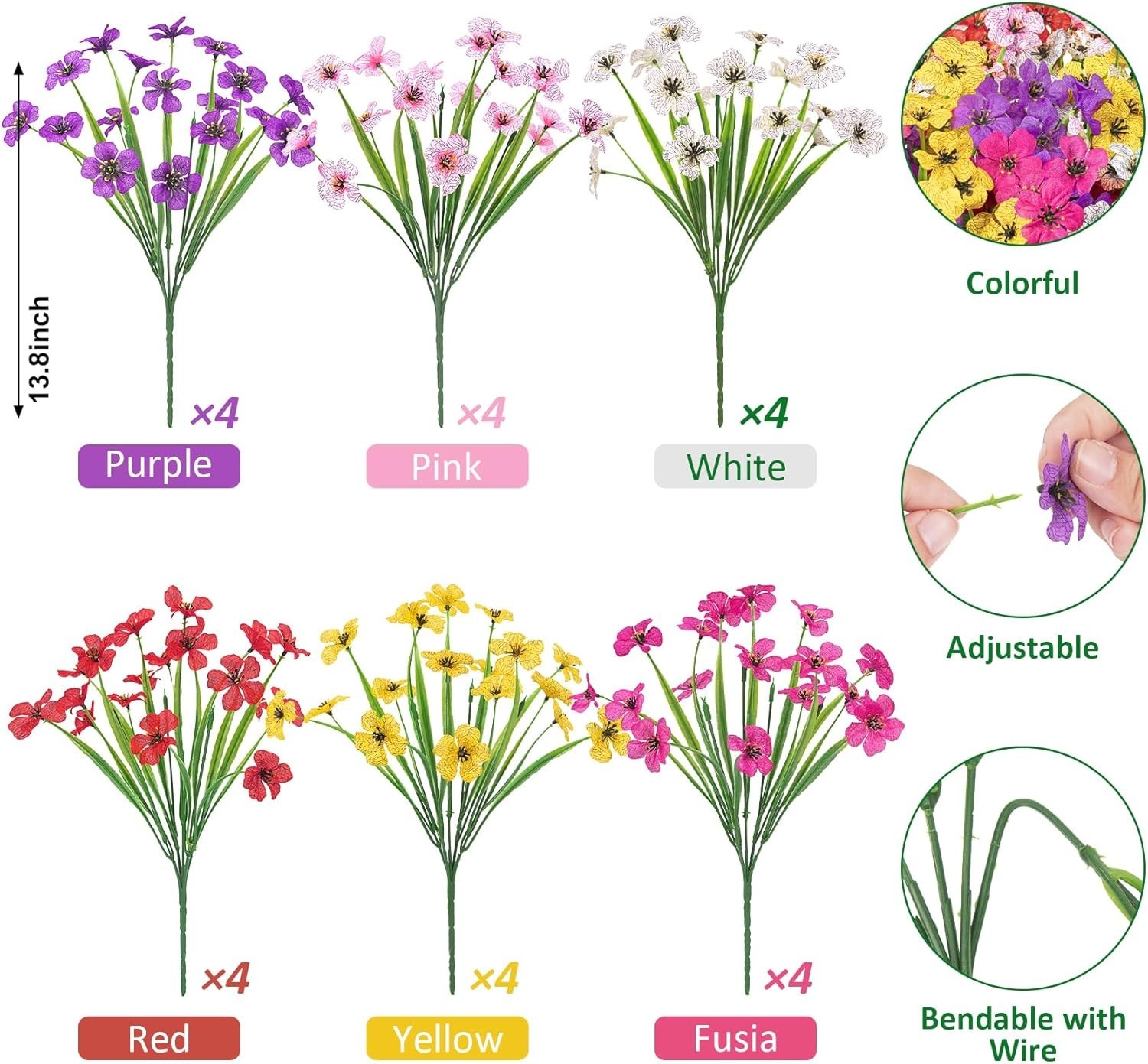 24 Bundles Artificial Flowers for Outdoors UV Resistant Silk Fake Flowers Faux P