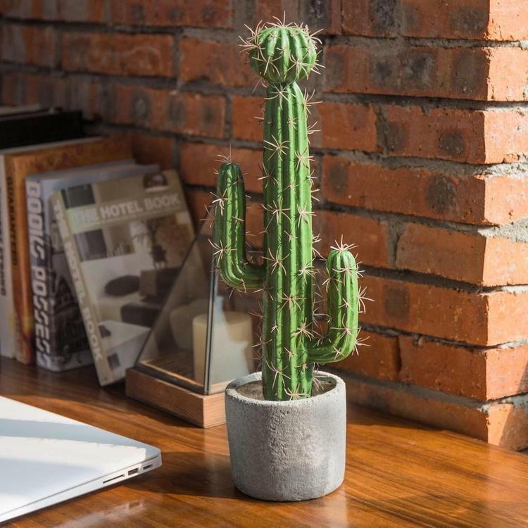 16-inch Artificial Saguaro Southwest Desert Cactus w/ Gray Cement Planter Pot