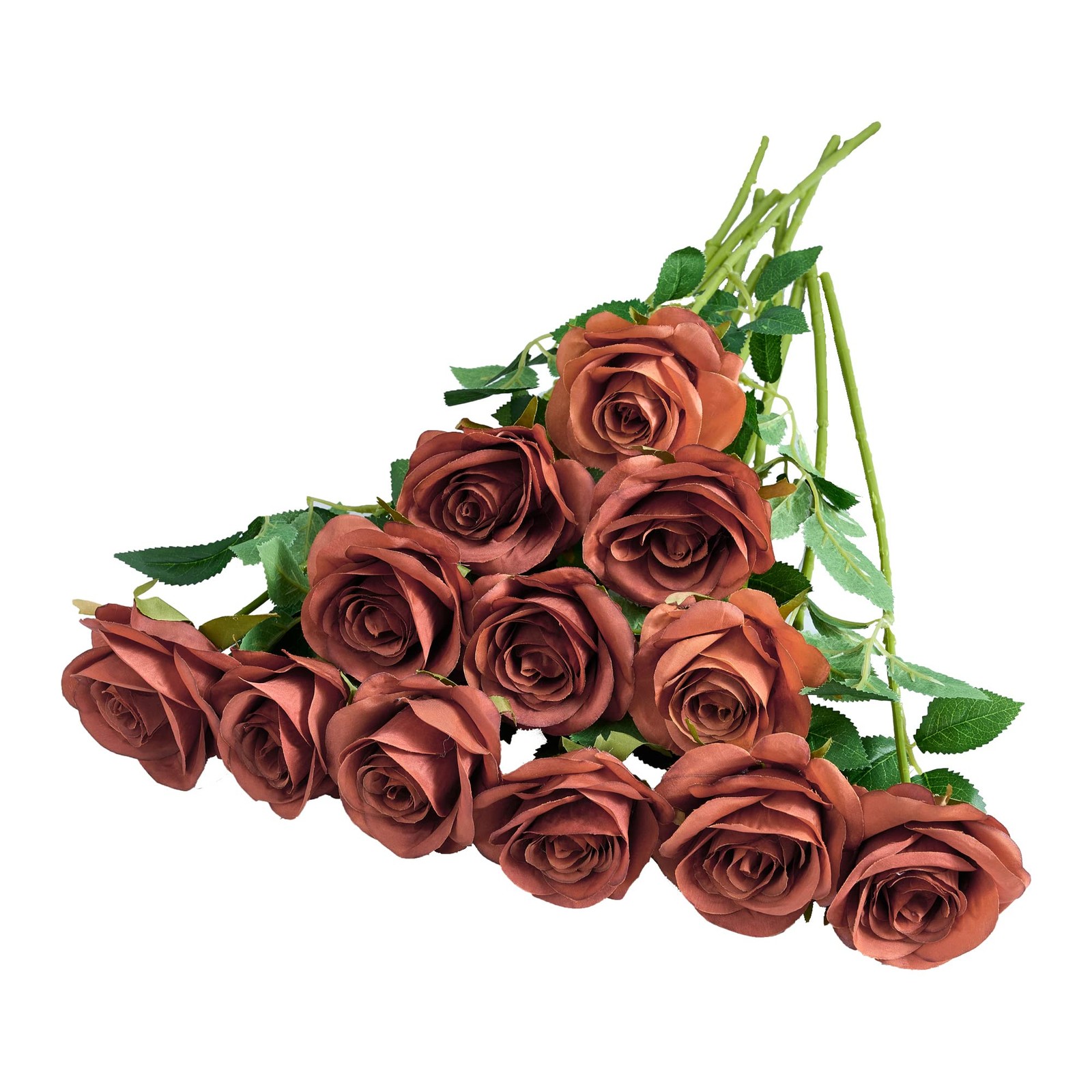 12pcs Rust Orange Rose Artificial Flowers Faux Roses Silk Roses Orange Silk F…
