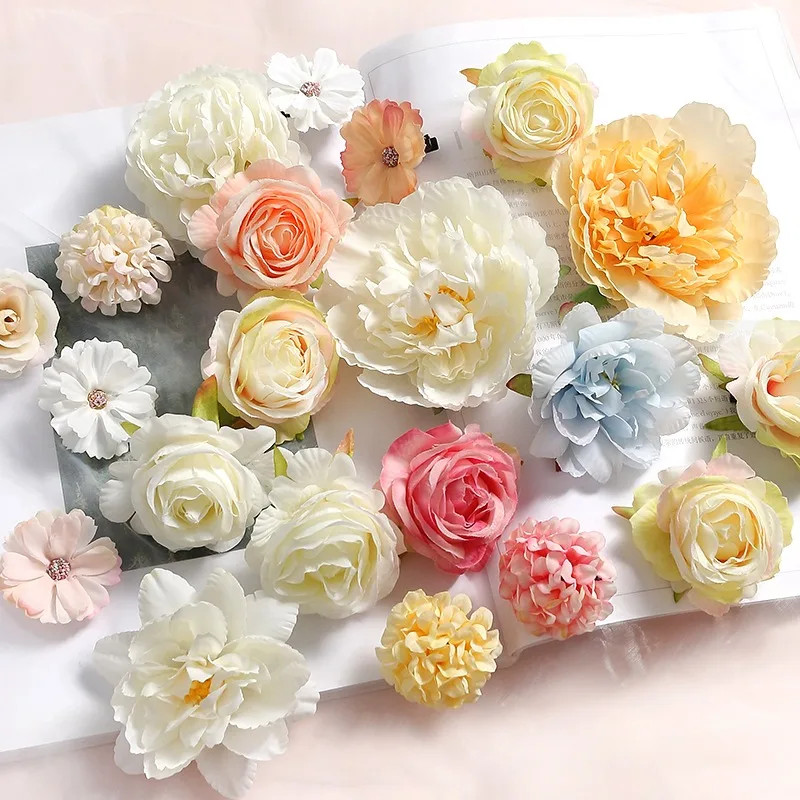 Mixed Rose Artificial Flowers Silk Fake Flowers Heads for Room Home Decor