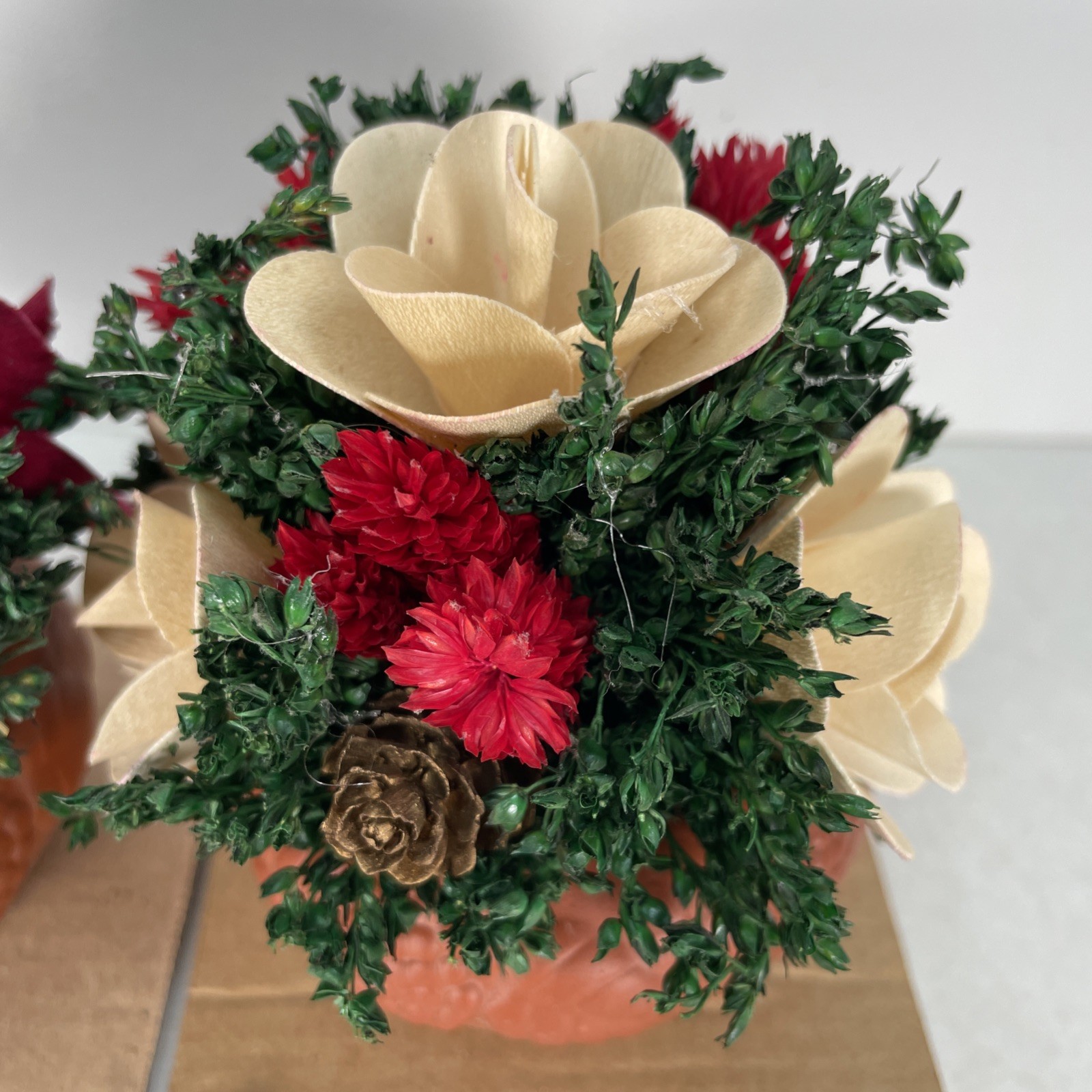 Vintage 2003 Christmas Mini Floral Arrangements Lot of 2 in Terracotta Pots New