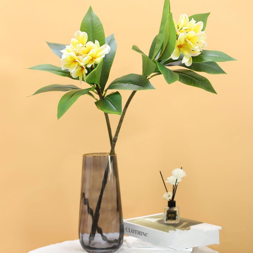 35.5 Inch Artificial Flowers Artificial Frangipani Flower 2 Stems Lifelike Re…