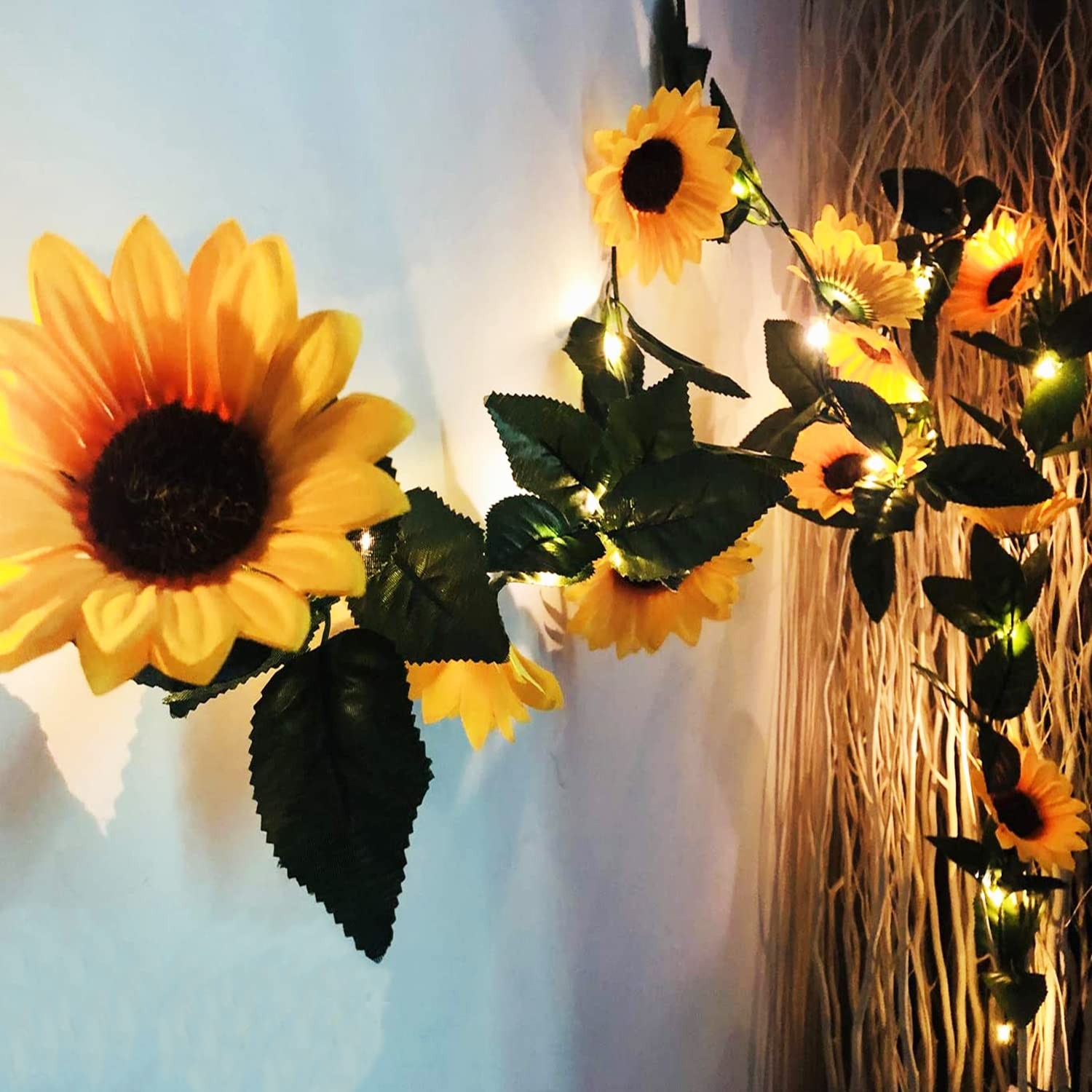 Artificial Sunflower Garland 2 Pack 8.8FT 100 LED Lights Indoor Outdoor